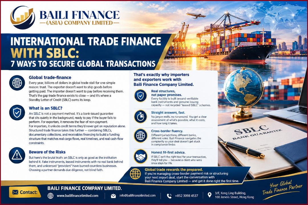 Baili Finance offers international trade finance and SBLC services
