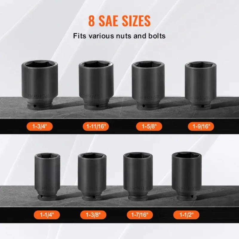 Axle Nut Impact Socket Set 1/2" Drive Deep 6-Point 8PCS SAE Nut Socket64905915460483122