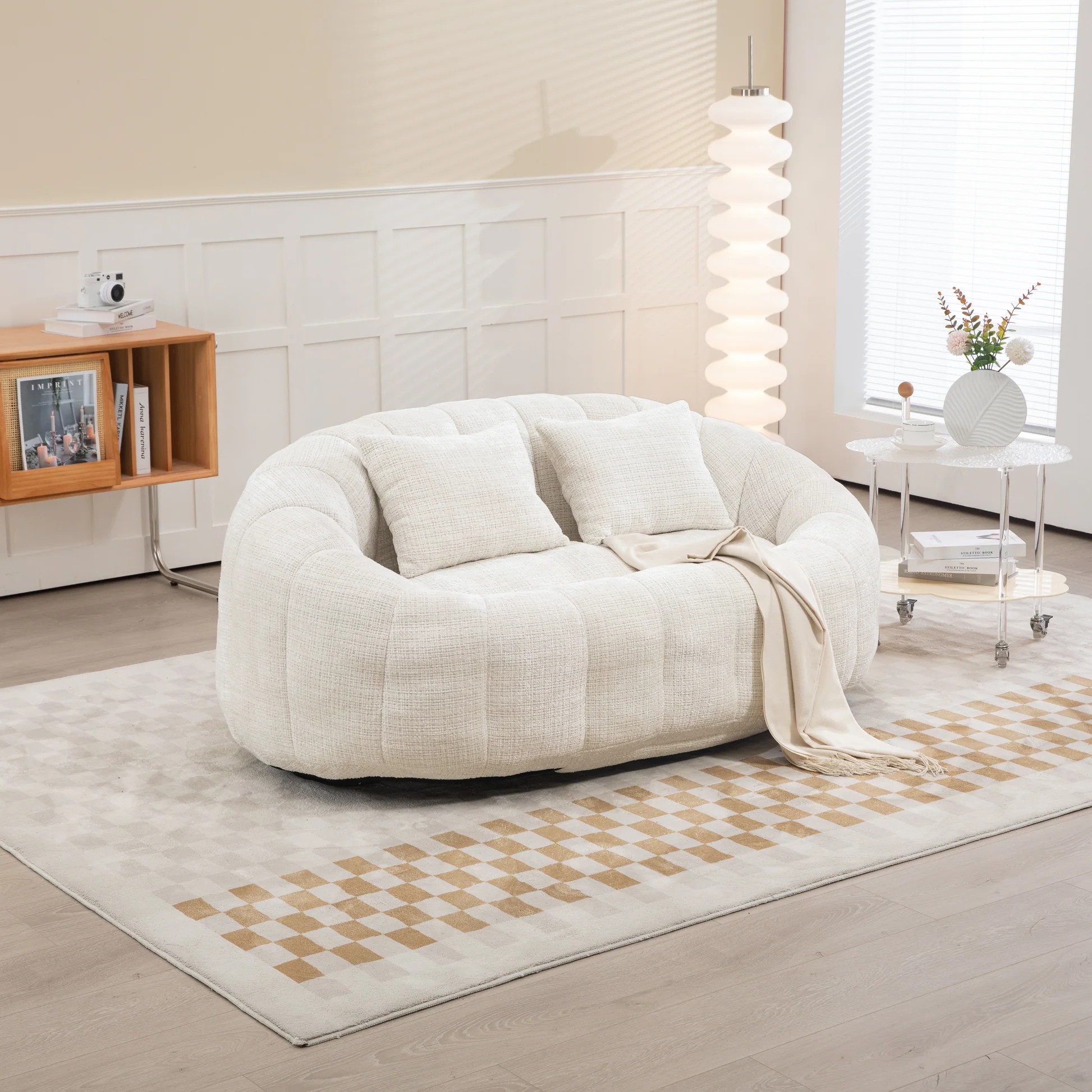 COOLMORE Bean Bag sofa Lazy Sofa Durable Comfort Lounger High Back Bean Bag Chair Couch for Adults and Kids, Indoor & Outdoor, Accent Floor Soft Lounge Chair (Beige chenille) W395P18143363887421433859120