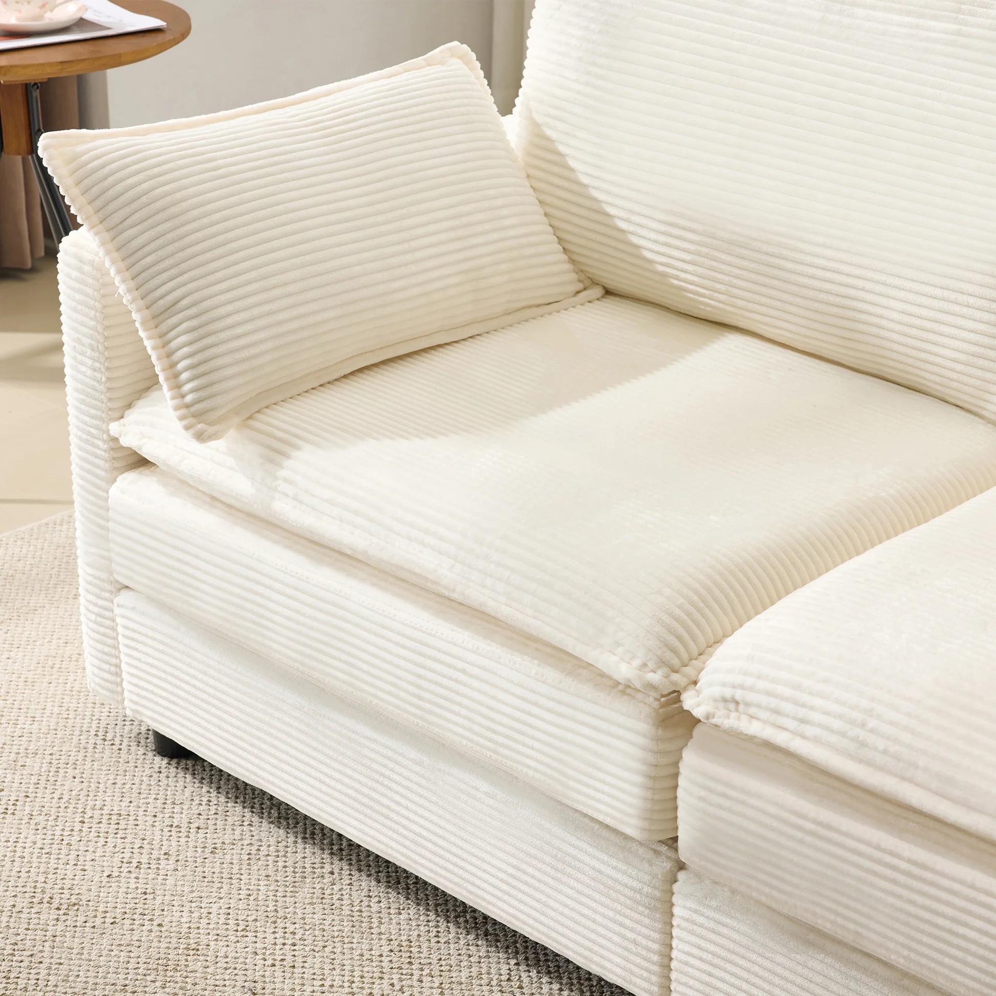 69' PLUSH CLOUD LOVESEAT: Modular 2-Seater Sectional Sofa with 22' Beige Chenille Cushions + 2 Throw Pillows - Compact Size for Apartment, Living Room, Bedroom (Beige) W1829P32489363909170557442121