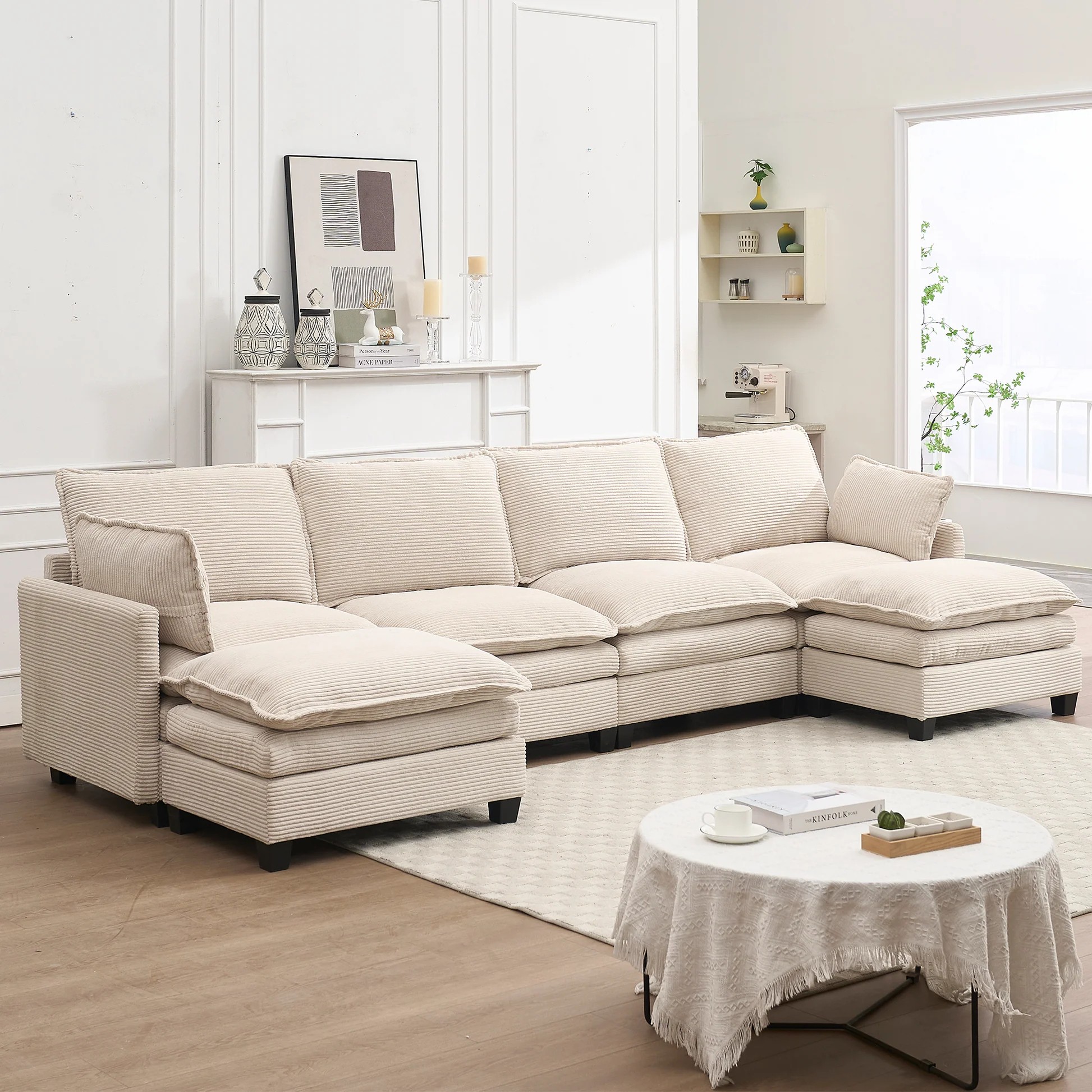 [VIDEO proporcionado][Nuevo] Sofá modular extragrande, sofá grande con forma de U de terciopelo, cómodo sofá tapizado de 4 asientos con 2 otomanas y 2 cojines lumbares, sofá de asiento profundo para sala de estar W2705S0002263888910528641122