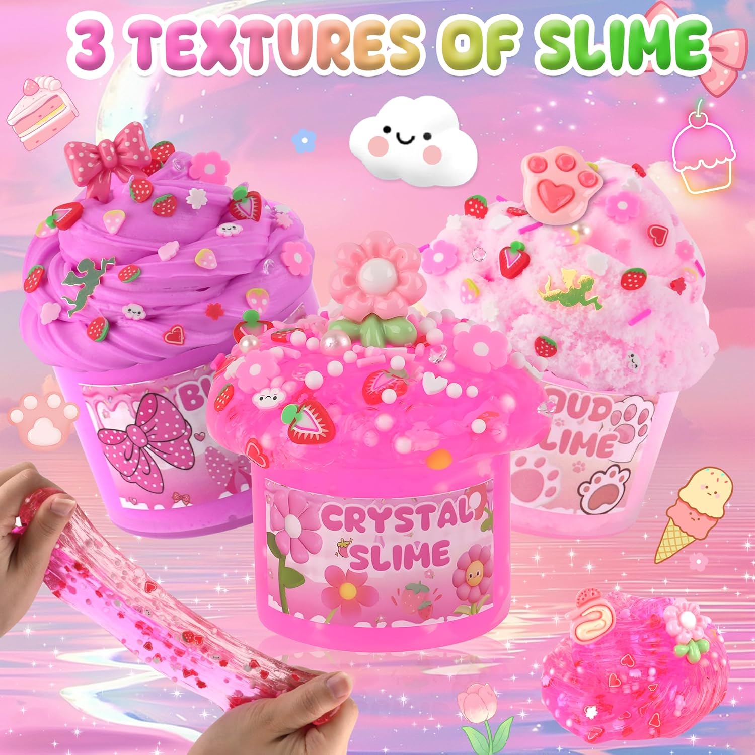 6 unidades de Slimes, Slime rosa para niños, kit de slime de nube para niñas de 8-12 años63700600126979124