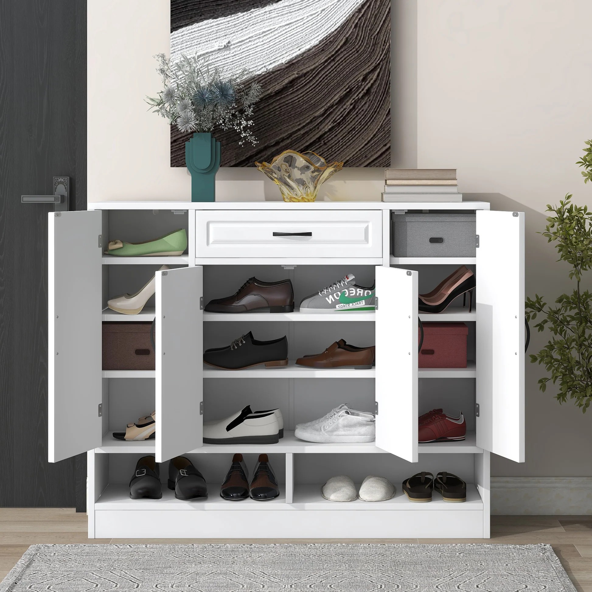 ON-TREND Sleek and Modern Shoe Cabinet with Adjustable Shelves, Minimalist Shoe Storage Organizer with Sturdy Top Surface, Space-saving Design Side Board for Various Sizes of Items, White WF304415AAK63980525763330121