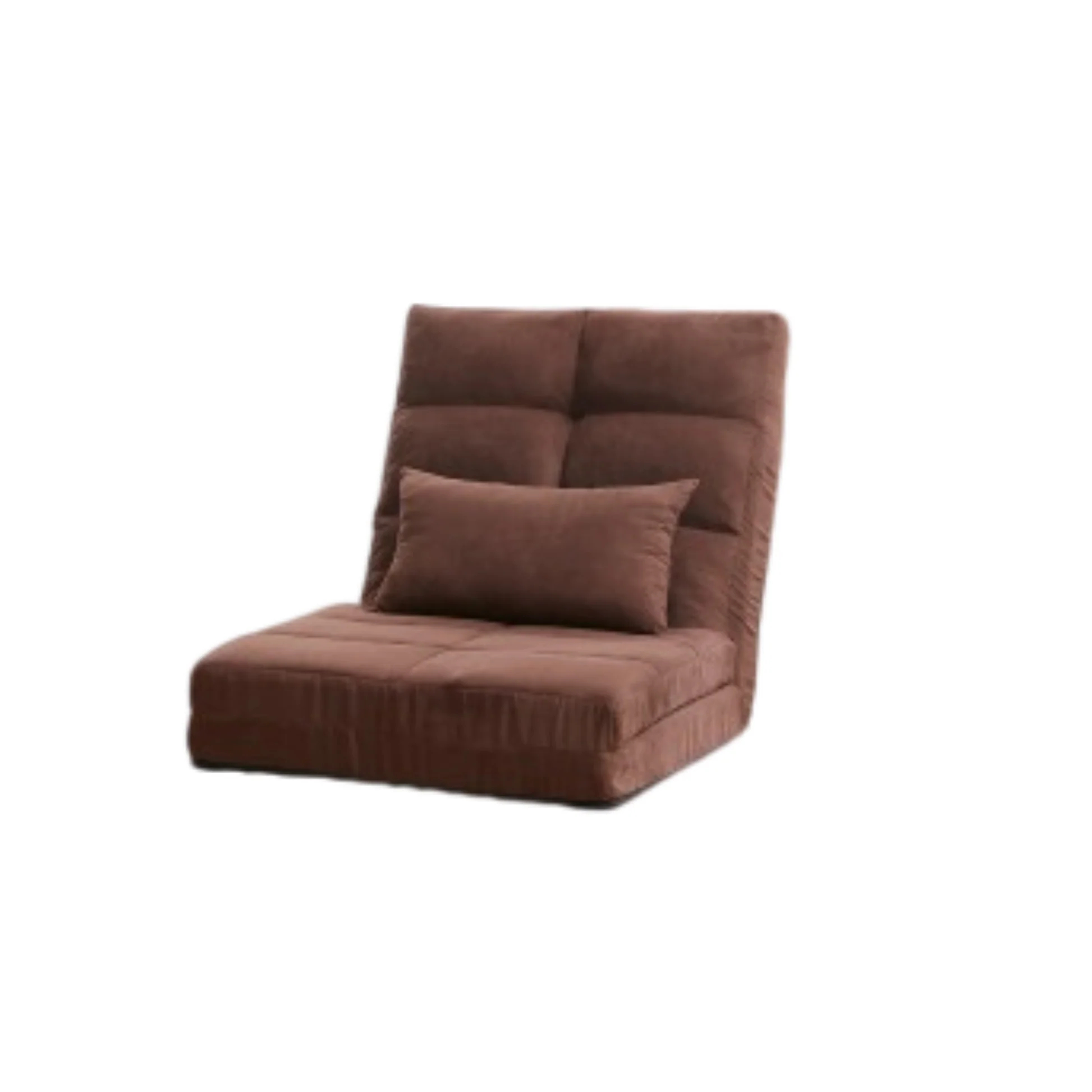 Sofá cama moderno marrón de metal plegable en tres secciones con 5 posiciones reclinables y almohada – Sofá ajustable tapizado para suelo para juegos o habitación de invitados W2443111863876829145985120
