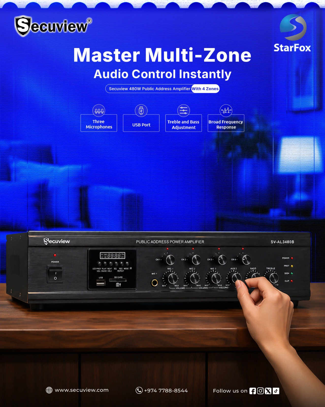 Secuview 480W Public Address Amplifier 4 Zones For Sale