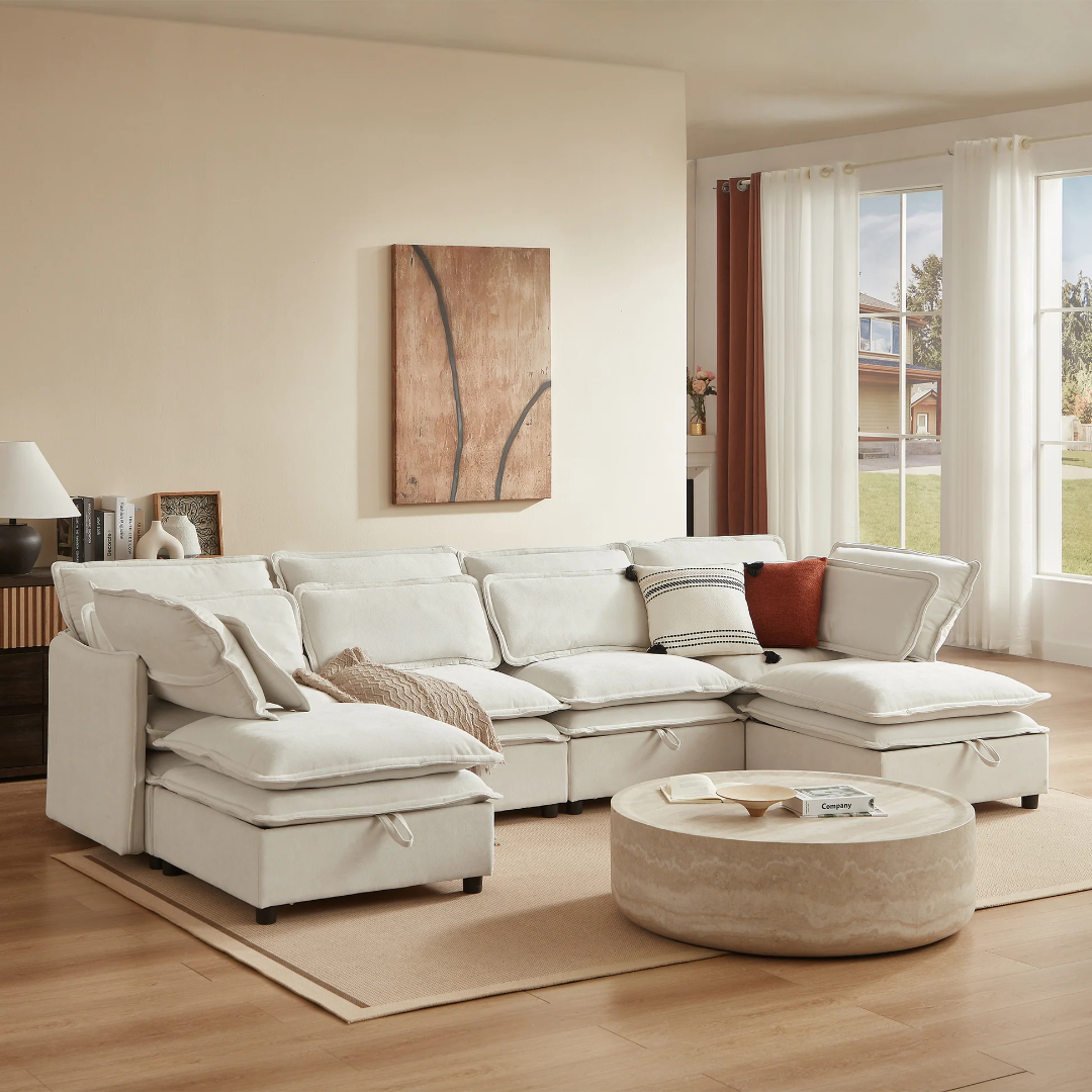 Sofá modular moderno U-Style de dos capas con cojín grande, combinable libremente, 6 plazas con función de almacenamiento, convertible en cama de sofá, perfecto para salas de estar, oficinas y apartamentos WY000423AA63876813246337121