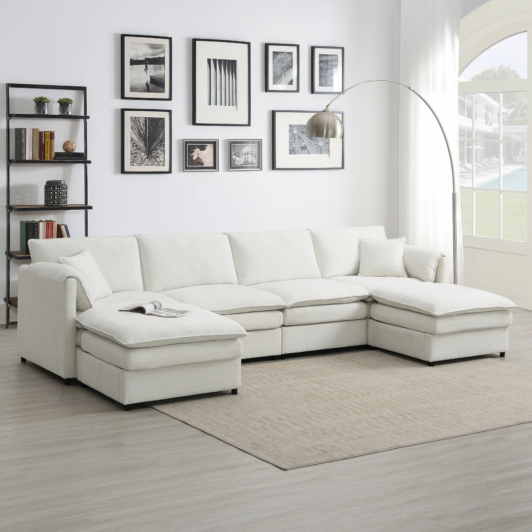 [VIDEO provided] [New] 134*66' Chenille Modular Sectional Sofa,U Shaped Cloud Couch Set with Double Cushions ,6 Seat Sleeper Sofa Bed with Ottomans,Oversized Indoor Furniture for Living Room, 3 Colors63876926329987120