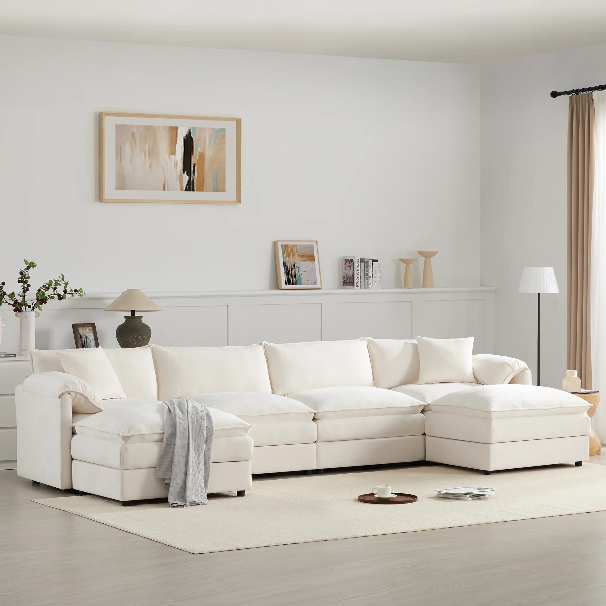 [VIDEO] 136' Chenille Modular Sectional Sofa with Deep and Wide Seat,U Shaped Cloud Couch Set with Double Cushions,6 Seat Sofa with Movable Ottomans,Oversized Indoor Furniture for Living Room,3 Colors63888809520385120