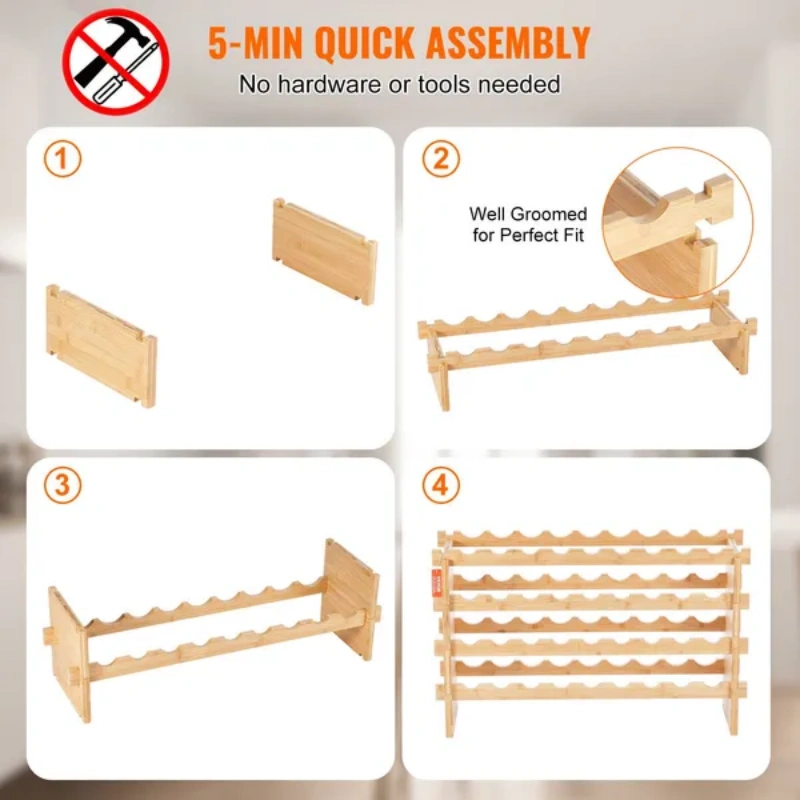 18 Bottle Stackable Modular Wine Rack Bamboo Wood Display Shelf 2 Tier - OK