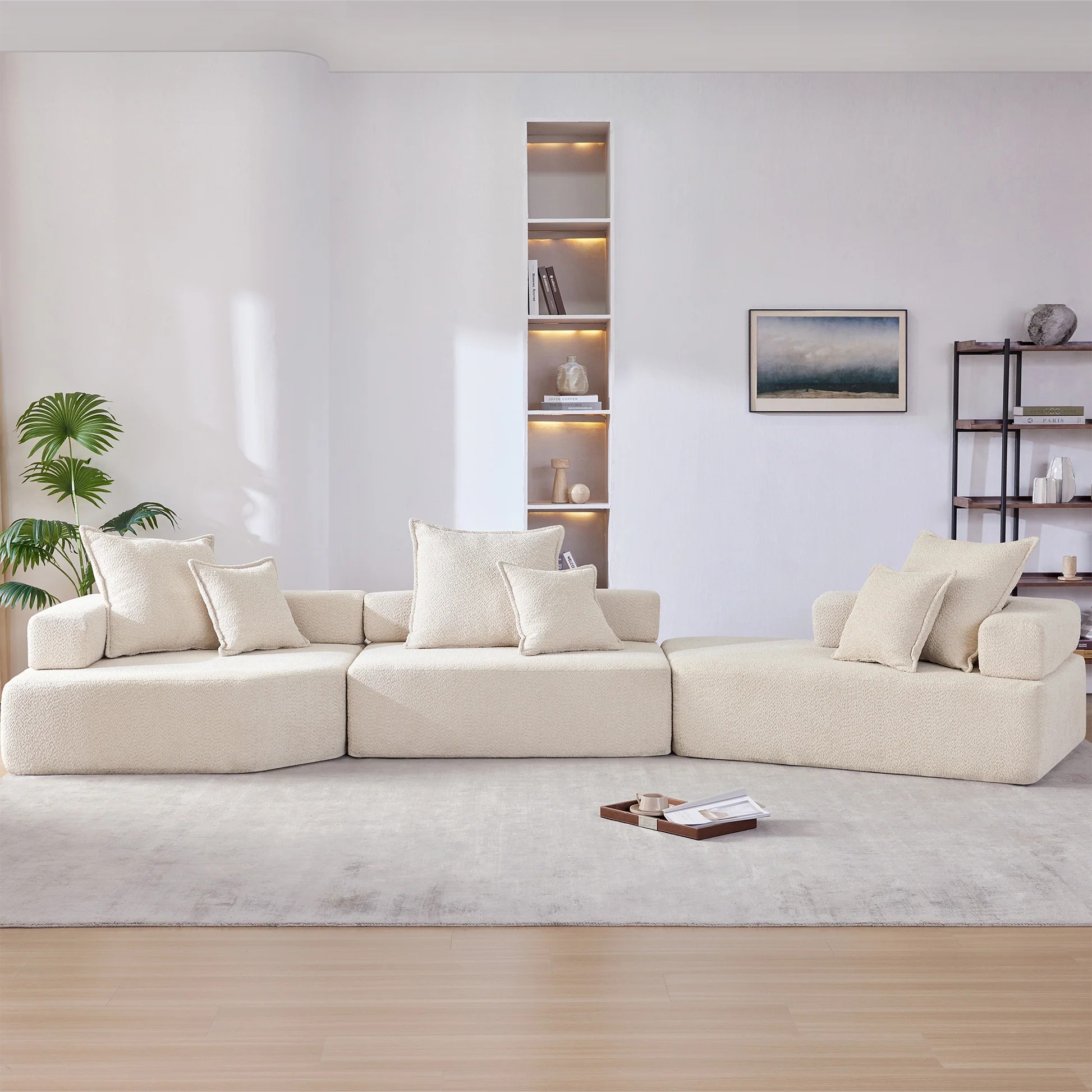 Oversized Modular Sectional Sofa,Luxury Boucle Floor Couch Set,Convertible Compressed Couch,Spacious Foam-Filled Sofa for Living Room,3 PC Free Combination,2 Colors N723S1293A63889010191491120