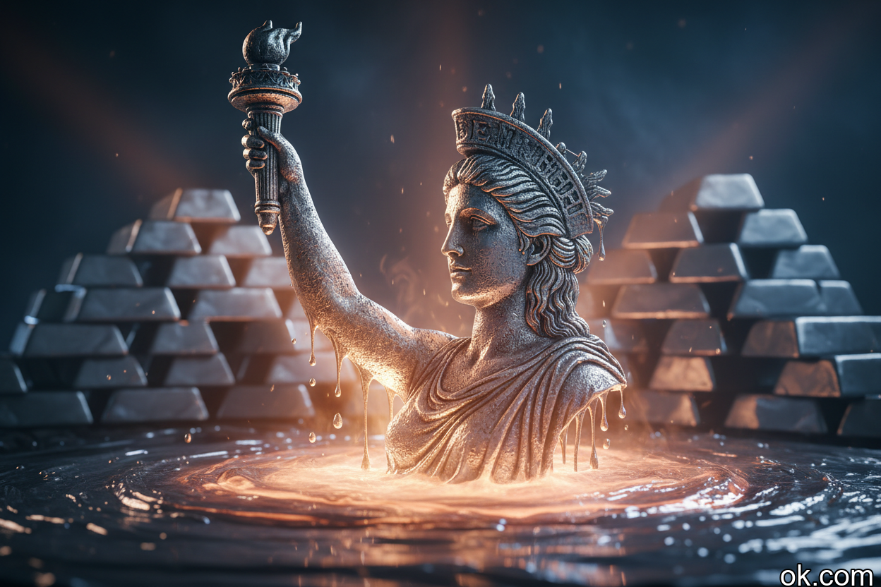 Image 3: emerging from a pool of molten silver. The silver ...