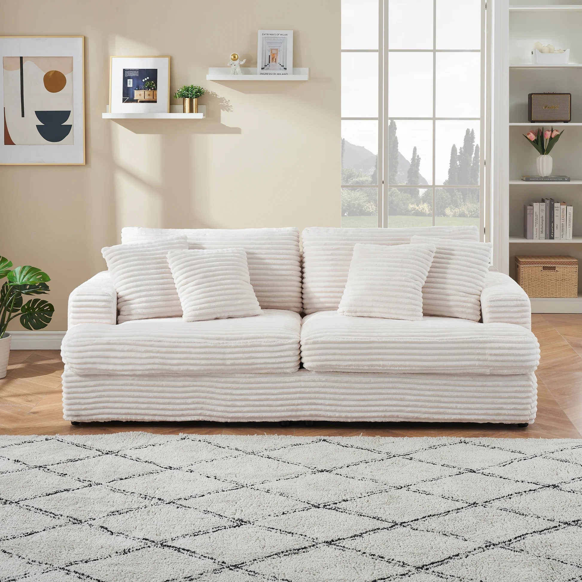 79.3 inches long, Corduroy Sofa, with 4 Matching Toss Pillows Sleek Design Spacious and Comfortable 3 Seater Couch for Modern Living Room,WHITE W1658S0004463888849946371120