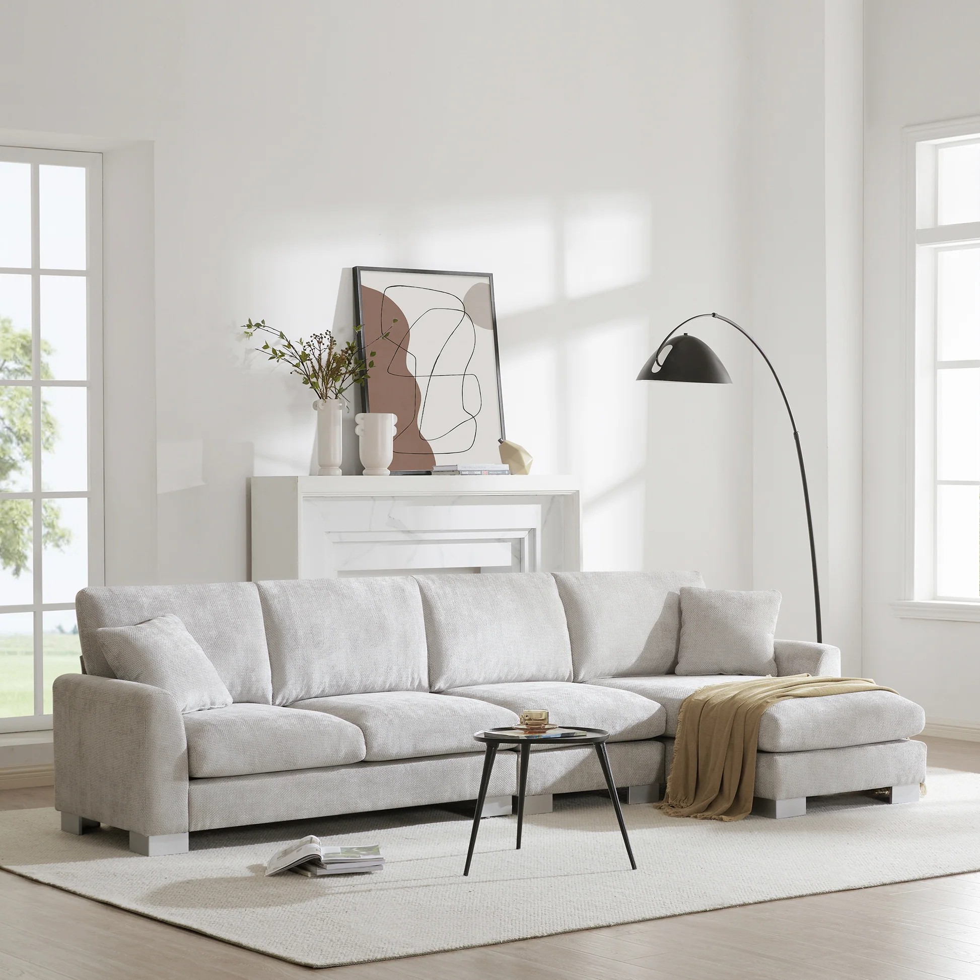 Sofá seccional moderno de gran tamaño 119*55', conjunto de sofá de lujo en forma de L con 2 almohadas gratis, mueble interior de 5 asientos de chenilla con chaise longue para sala de estar, apartamento, oficina, 2 colores GS006018AAE63888969523459120
