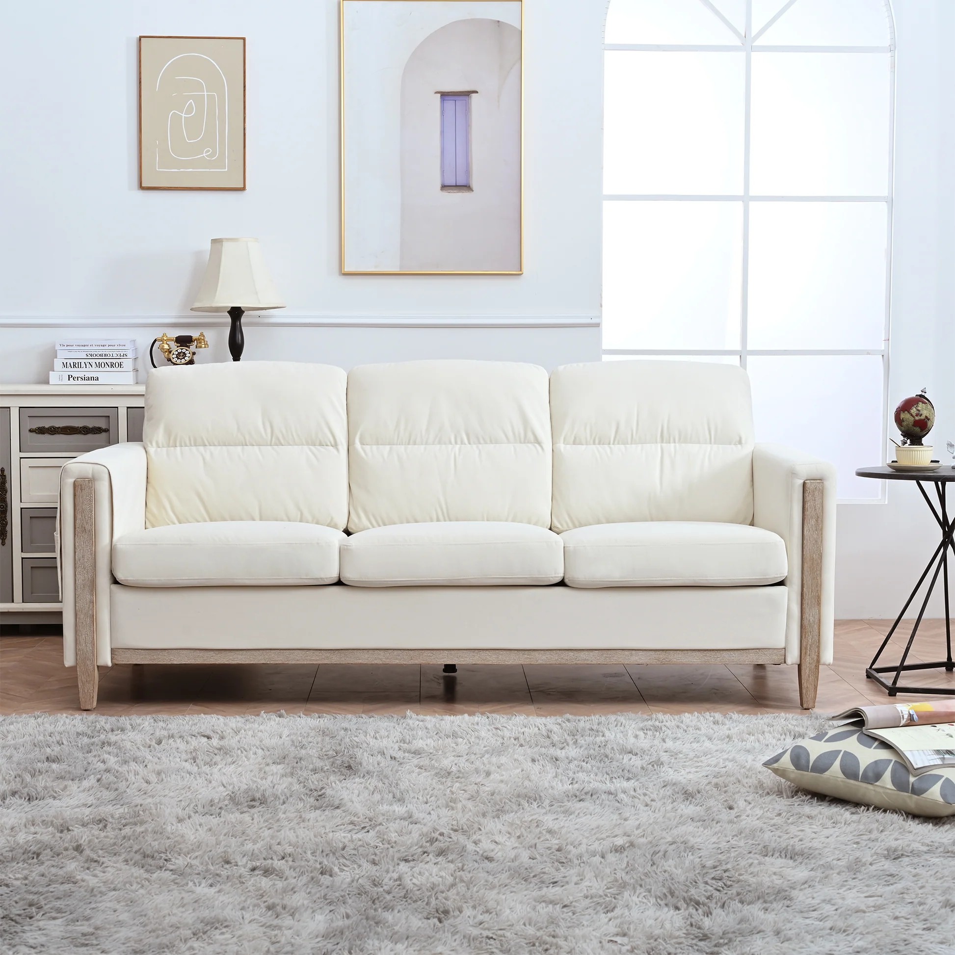 Comfortable Solid Wood Three-Seater Sofa - Soft Cushions, Durable and Long-lasting,79.5' Sofa Couch for Living Room W68010602463887533086337120