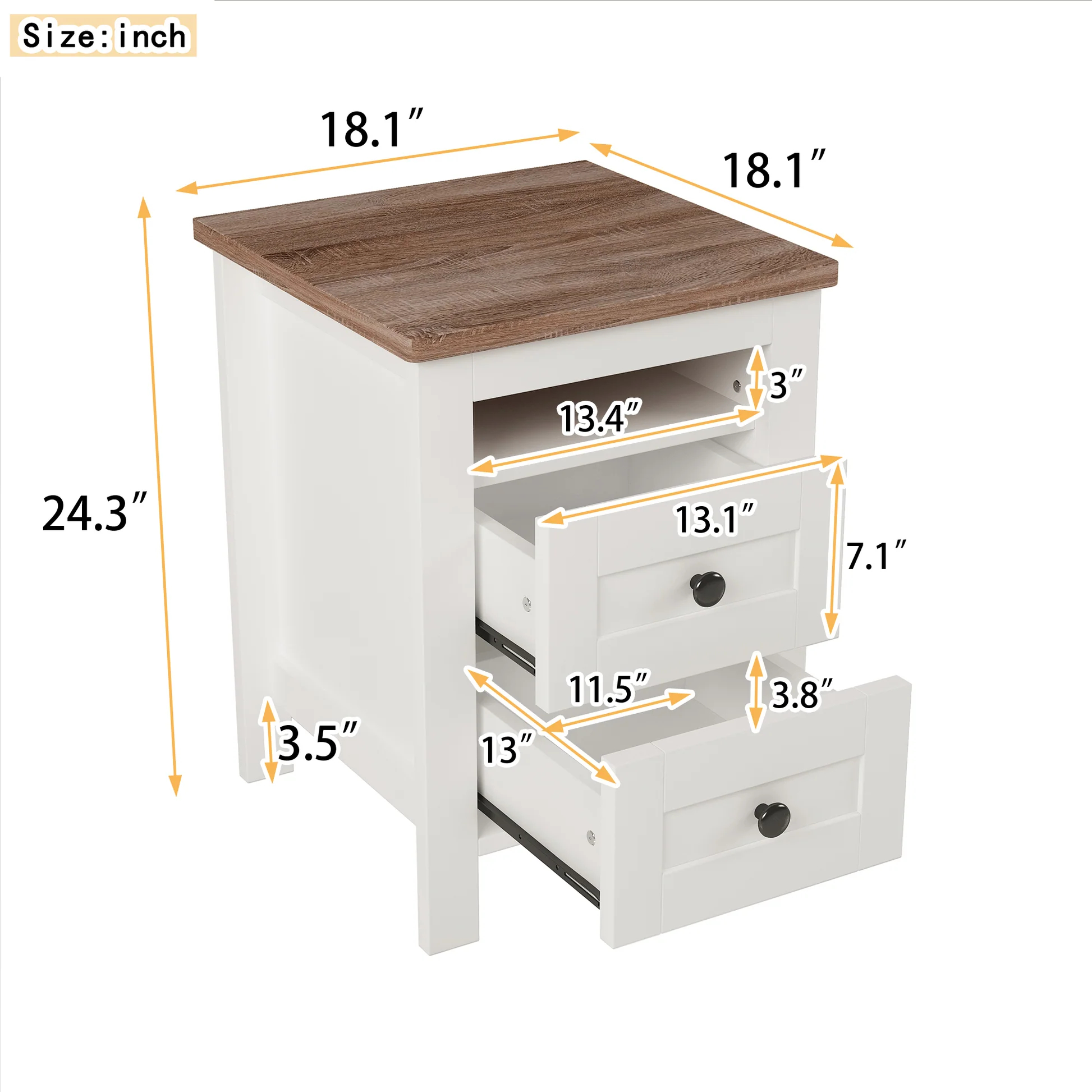 2-Drawer Farmhouse Wooden Nightstand with Well-proportioned Design and Sleek Lines, Wood Side Table with Storage Cabinet for Bedroom, White+Brown WF317945AAK63999377187842122