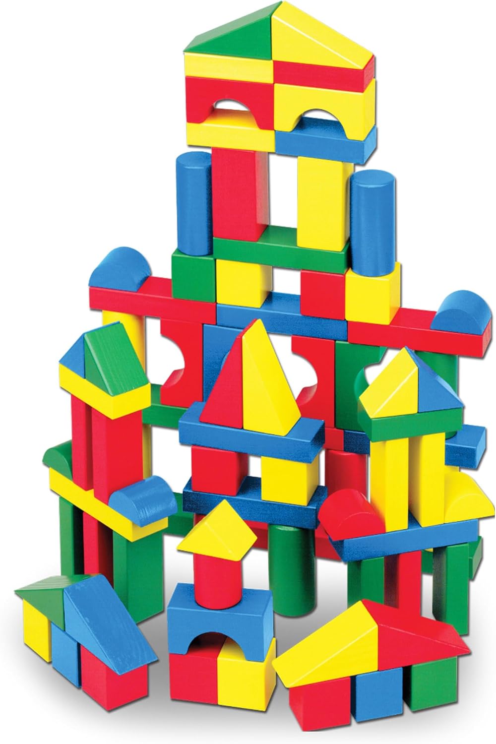 Bloques de Construcción de Madera Melissa & Doug, Juego de 100 Bloques en 4 Colores y 9 Formas (Caja Abierta)63678933055105120