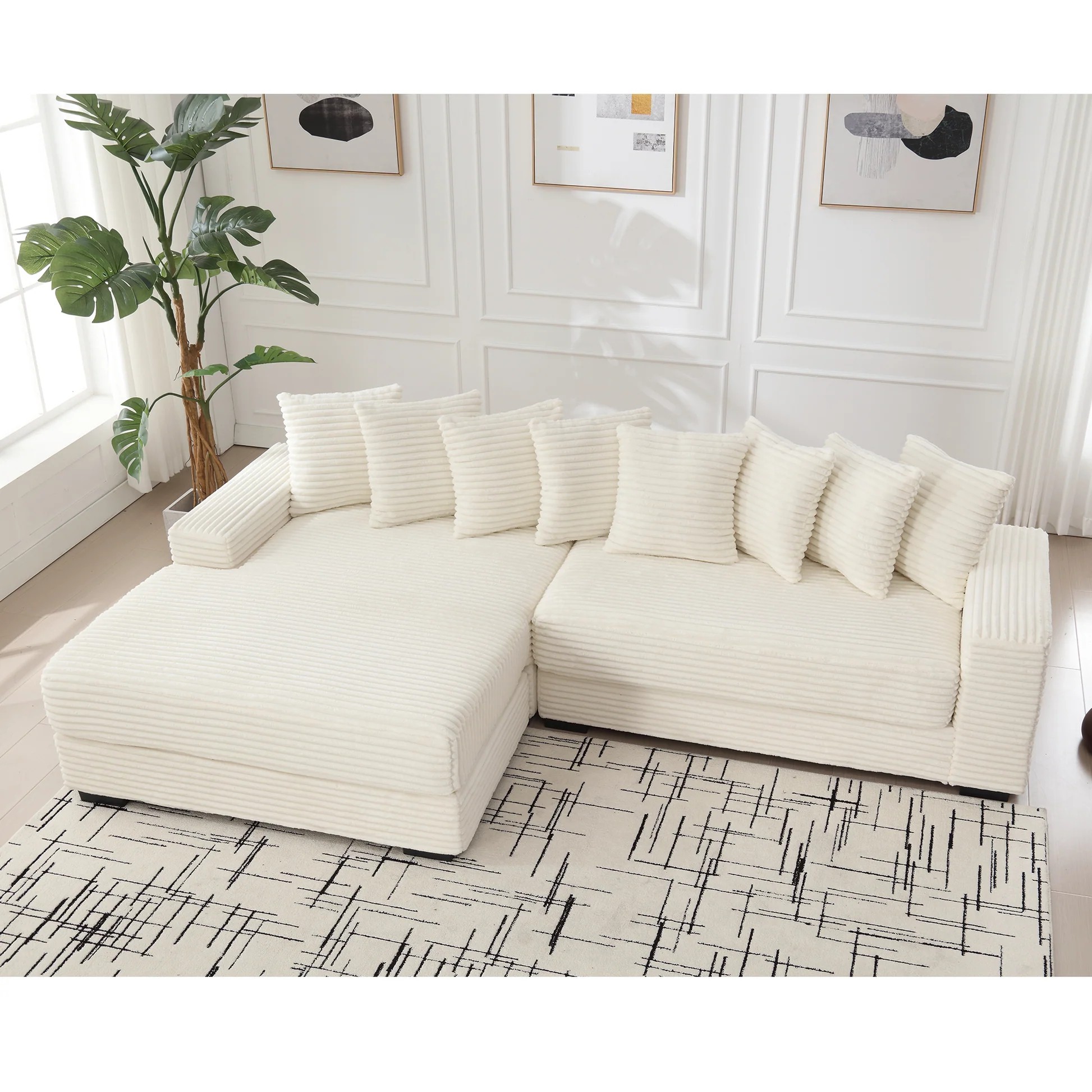 [NUEVO LLEGADO] [VIDEO PROPORCIONADO] Sofás de dos piezas extragrandes, sofá en forma de L, terciopelo, chaise larga izquierda, con reposabrazos, ocho cojines decorativos, sofá de esquina, fácil de armar, beige W2108S0006563888719858435121