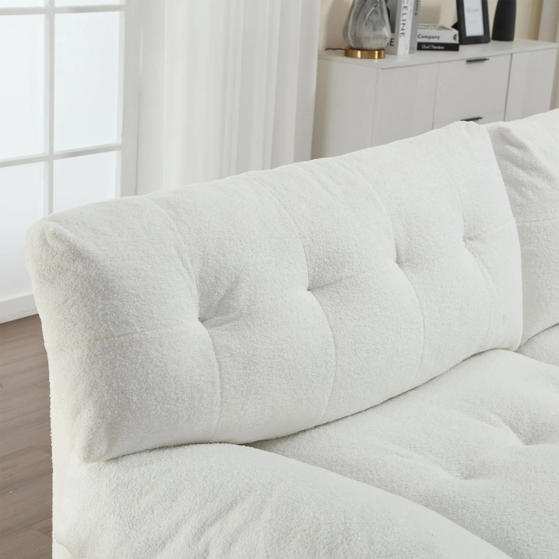 [VIDEO proporcionado][Nuevo] Sofá estilo nube, tela de terciopelo teddy, cómodo sofá acolchado tipo nube para sala de estar, apartamento W2705S0000363886973657217121