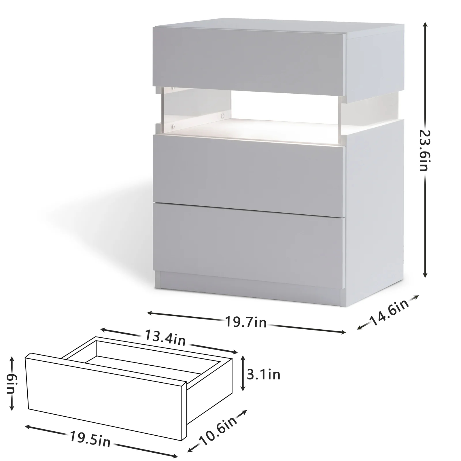Mesitas de noche LED con 3 cajones, cómoda para dormitorio, mesa auxiliar con panel acrílico, mesas de noche LED para dormitorio, sala de estar, muebles de noche (blanco) W217813209263999190052610122