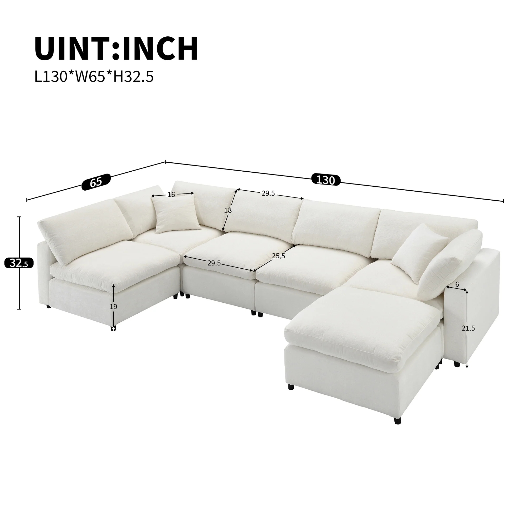 Sofá cama modular moderno de nube 130*65', conjunto de sofá chenilla seccional de 6 asientos con otomana, combinación libre, sofá cama convertible en forma de U para sala de estar, apartamento, 3 colores N723S9583A63877103660291121