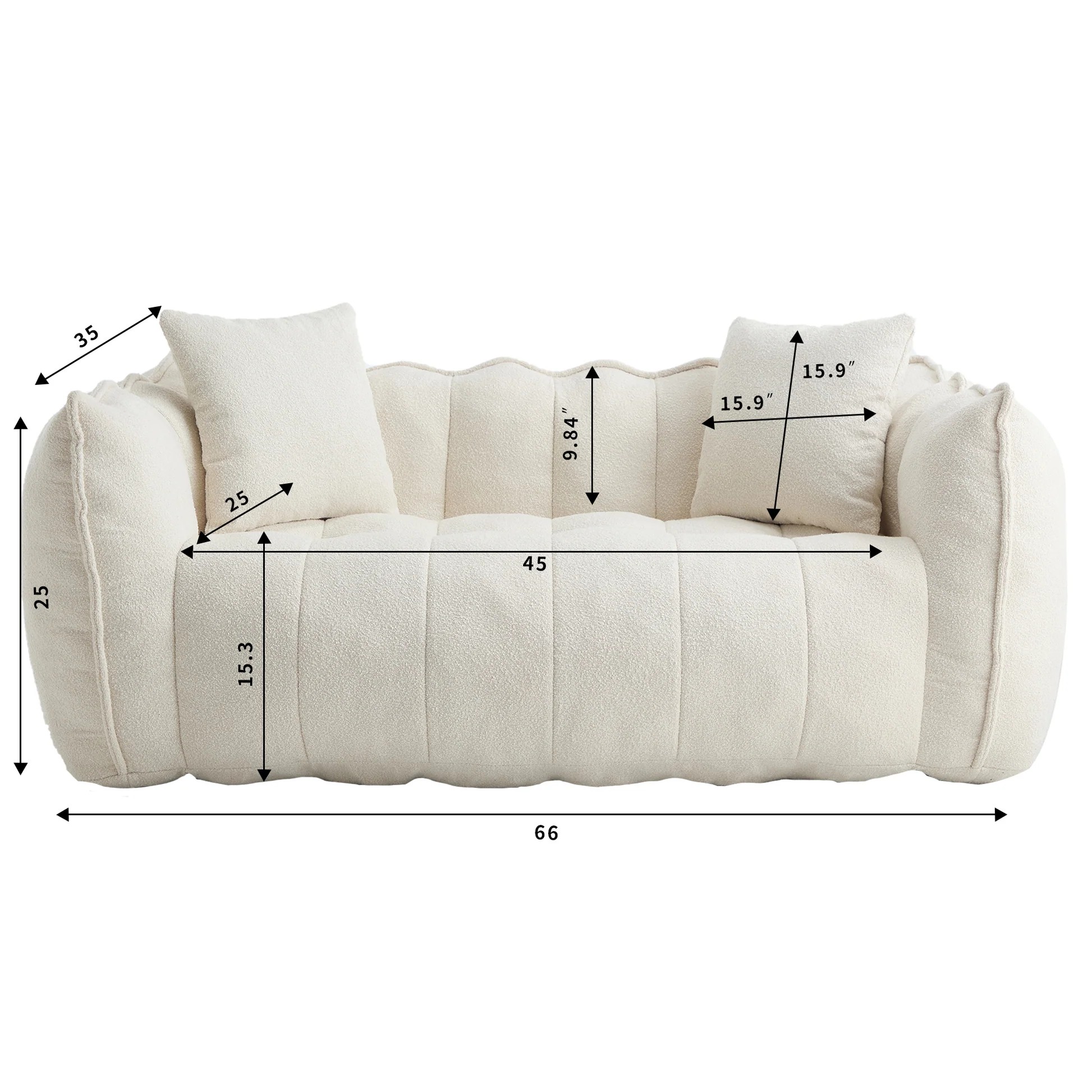 Cozy Beanbag Chair with High Resilience Foam Core for Two - Beige Chenille, 66x35x25 inches W1996P30951763901989393538121