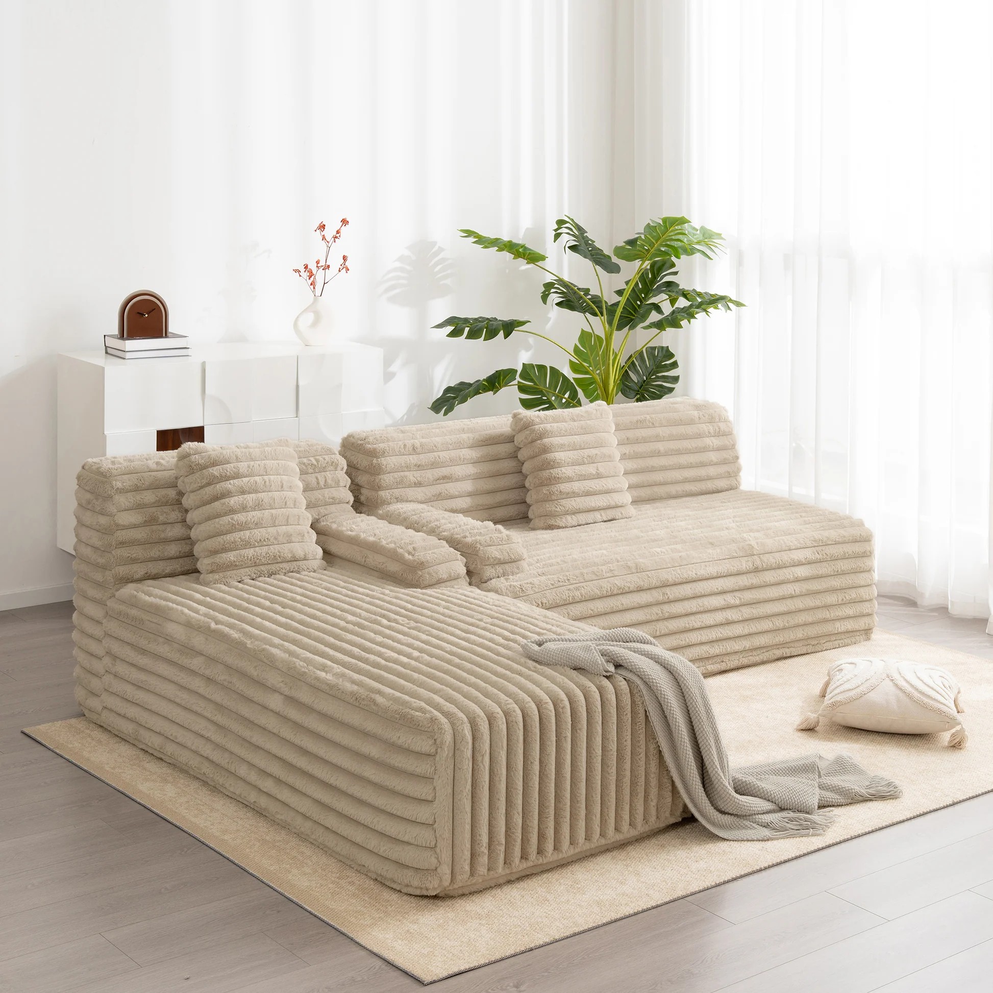 Sofá Seccional Acolchado de 110', Sofá Libre Combinación para Sala de Estar, Café Claro N719S001820D63888933291779120