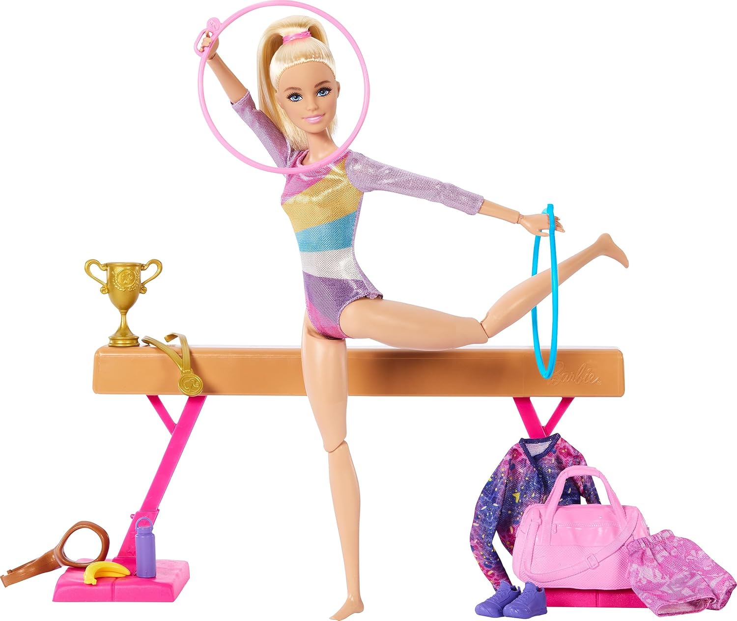 Conjunto de juego de carreras de Barbie, conjunto de gimnasia con muñeca rubia acróbata y barra de equilibrio (caja abierta)63679041170561120