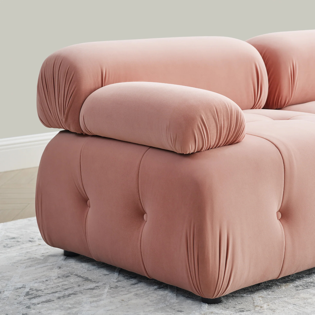 Sofá Seccional Modular, Diseño con Botones Acolchados y Combinación DIY, Sofá en Forma de L con Otomana Reversible, Terciopelo Rosa W1413S0001863876491354113122