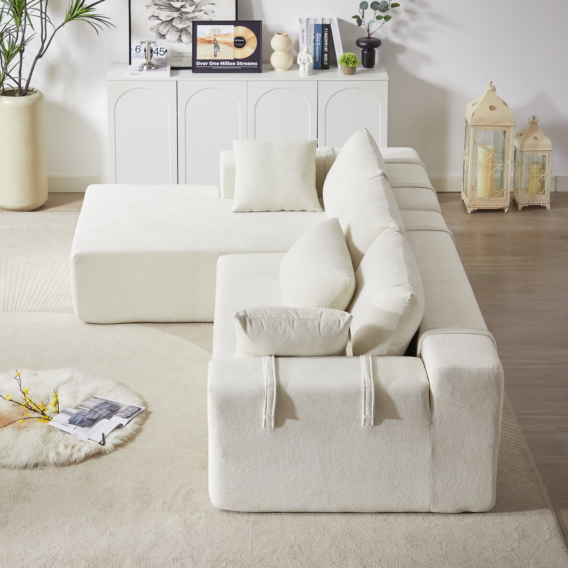 Conjunto de sofá seccional tapizado moderno de chenilla, conjunto modular de 108' en forma de L, juego de sofás para sala con 6 almohadas, sofá combinable libremente para sala, dormitorio (chaise izquierdo) W834S0039863888921028483122