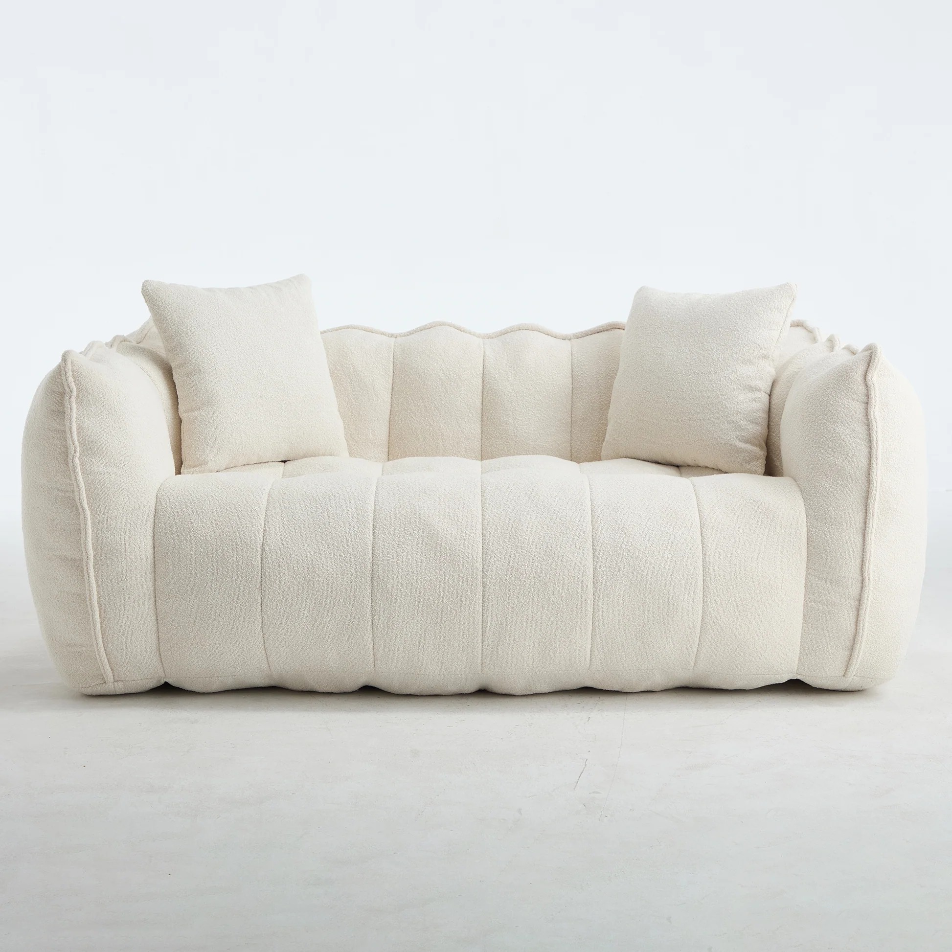Cozy Beanbag Chair with High Resilience Foam Core for Two - Beige Chenille, 66x35x25 inches W1996P30951763901989393538122