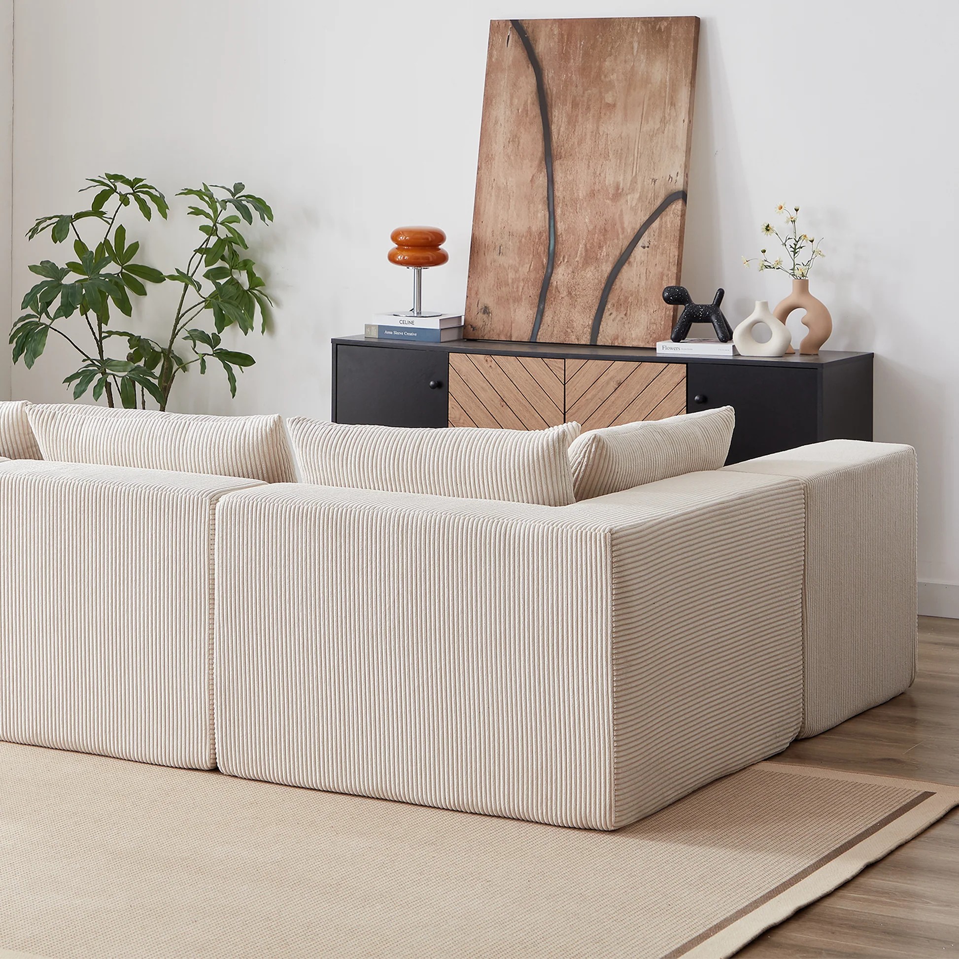 Sofá Seccional Modular en Forma de L de 104 Pulgadas de Terciopelo Pile, Juego de Sofá de Piso de Lujo, Muebles Tapizados para Interiores, Sofá Relleno de Espuma Comprimido para Sala de Estar, Dormitorio, Combinación Libre de 4 Piezas W834S0038563888861926145121