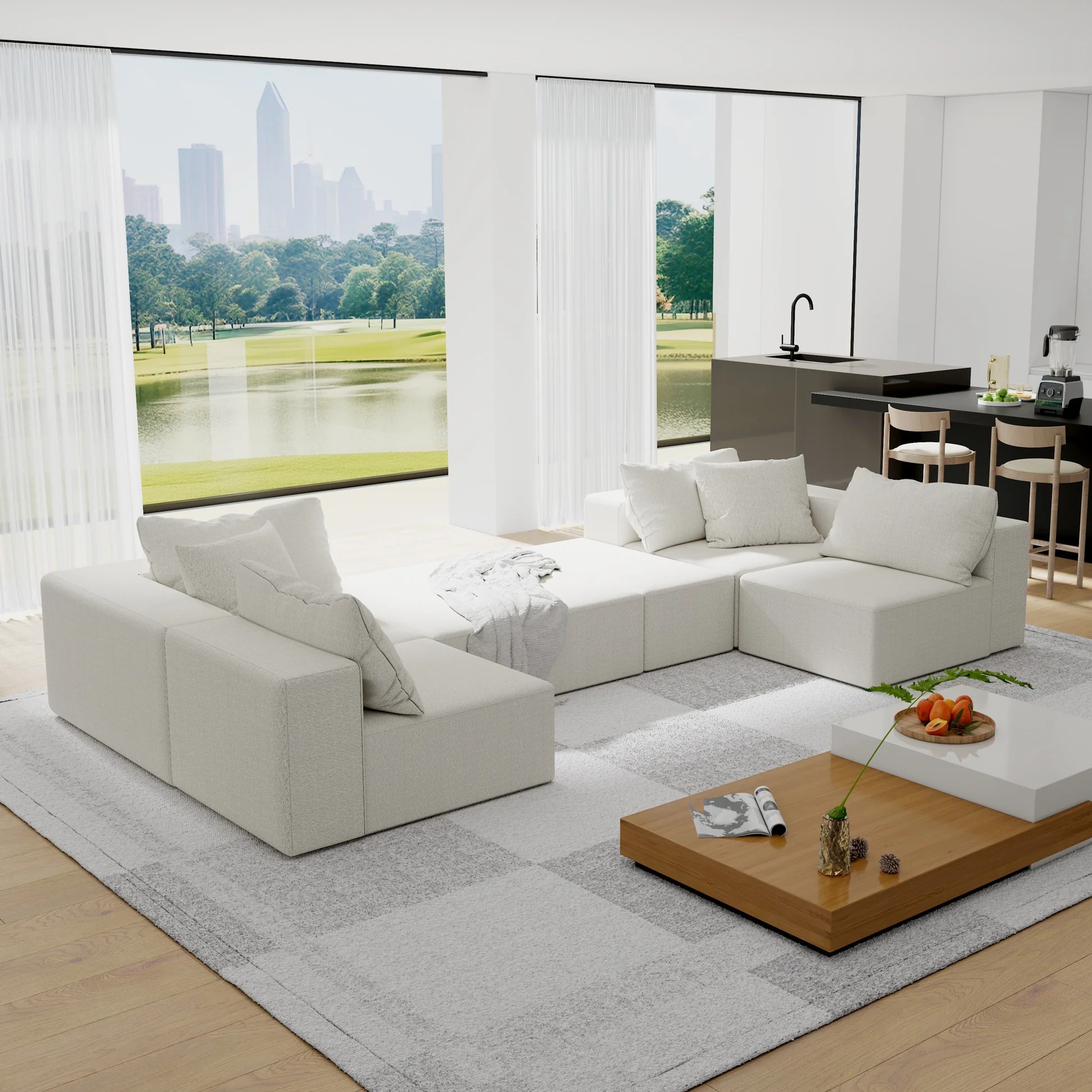 Conjunto de sofá seccional tapizado moderno, conjunto de sofá modular en forma de L de 132', conjunto de sofá para sala de estar con 6 almohadas, sofá combinable libremente para sala de estar, dormitorio W834S0037663888641175297120