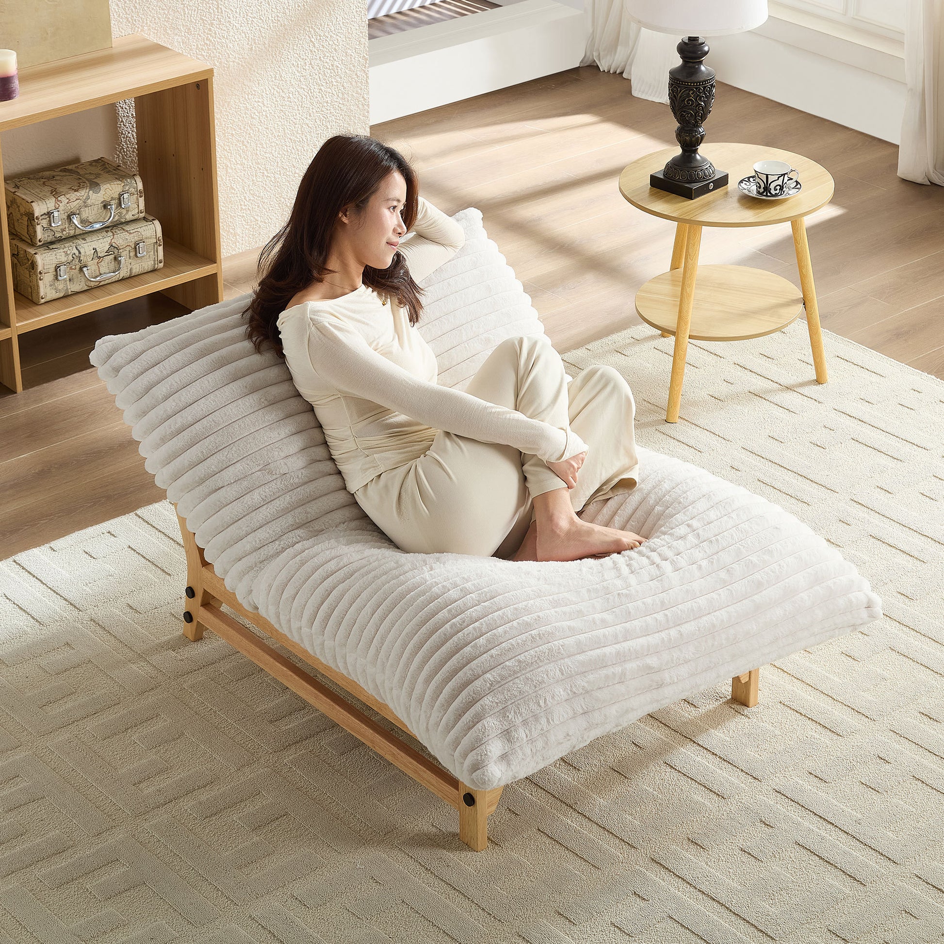 Accent Armless Lazy Sofa, Casual Single Sofa, Corduroy Fabric, For Living Room And Bedroom , With Backrest, Single Seat, OFF-WHITE W876P30451663876964024193121