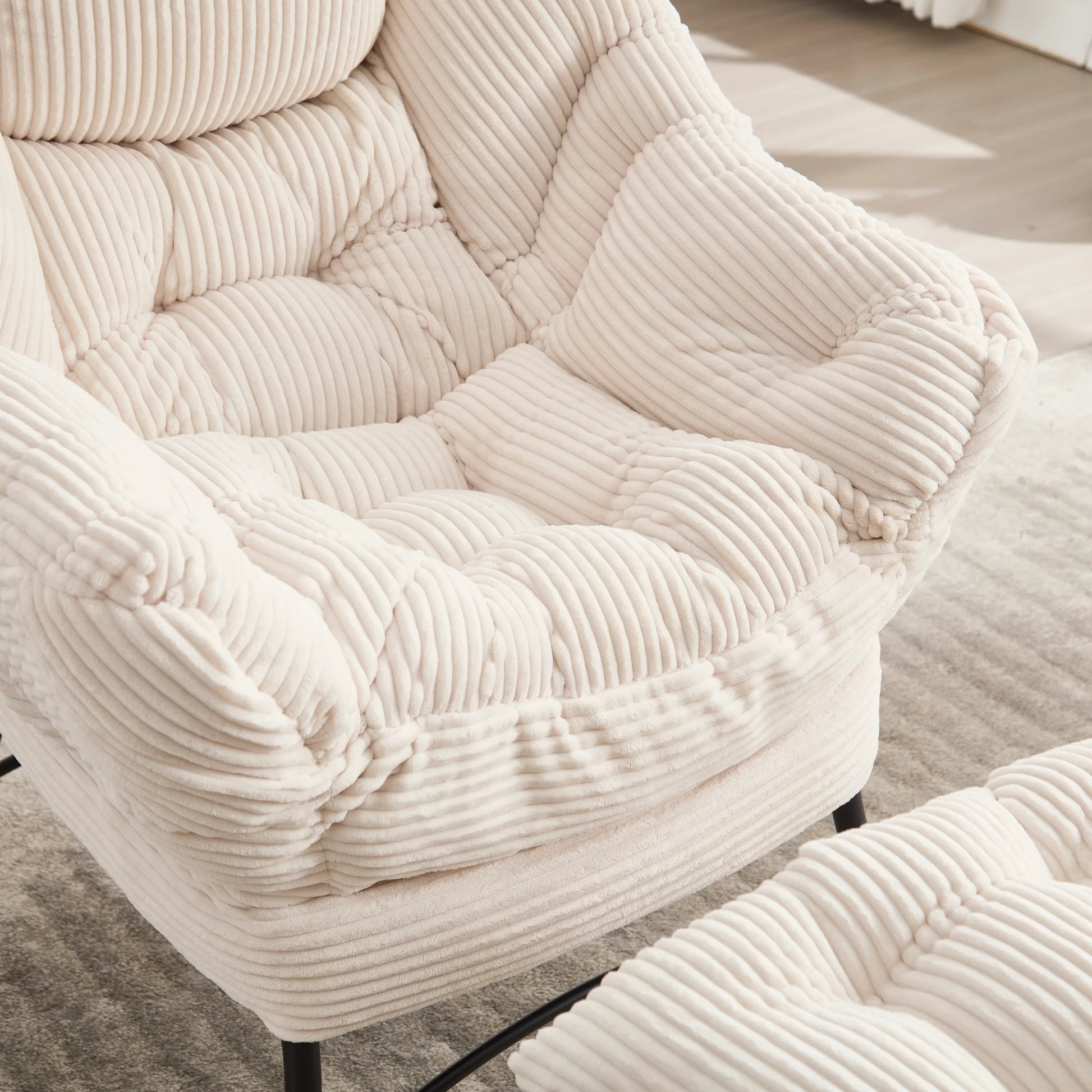 Lazy Chair with Ottoman, Modern Lounge Accent Chair with Armrests and a Side Pocket, Leisure Upholstered Sofa Chair Reading Chair with Footrest for Small Space, Corner Chair-White W640P27155363909973580162121