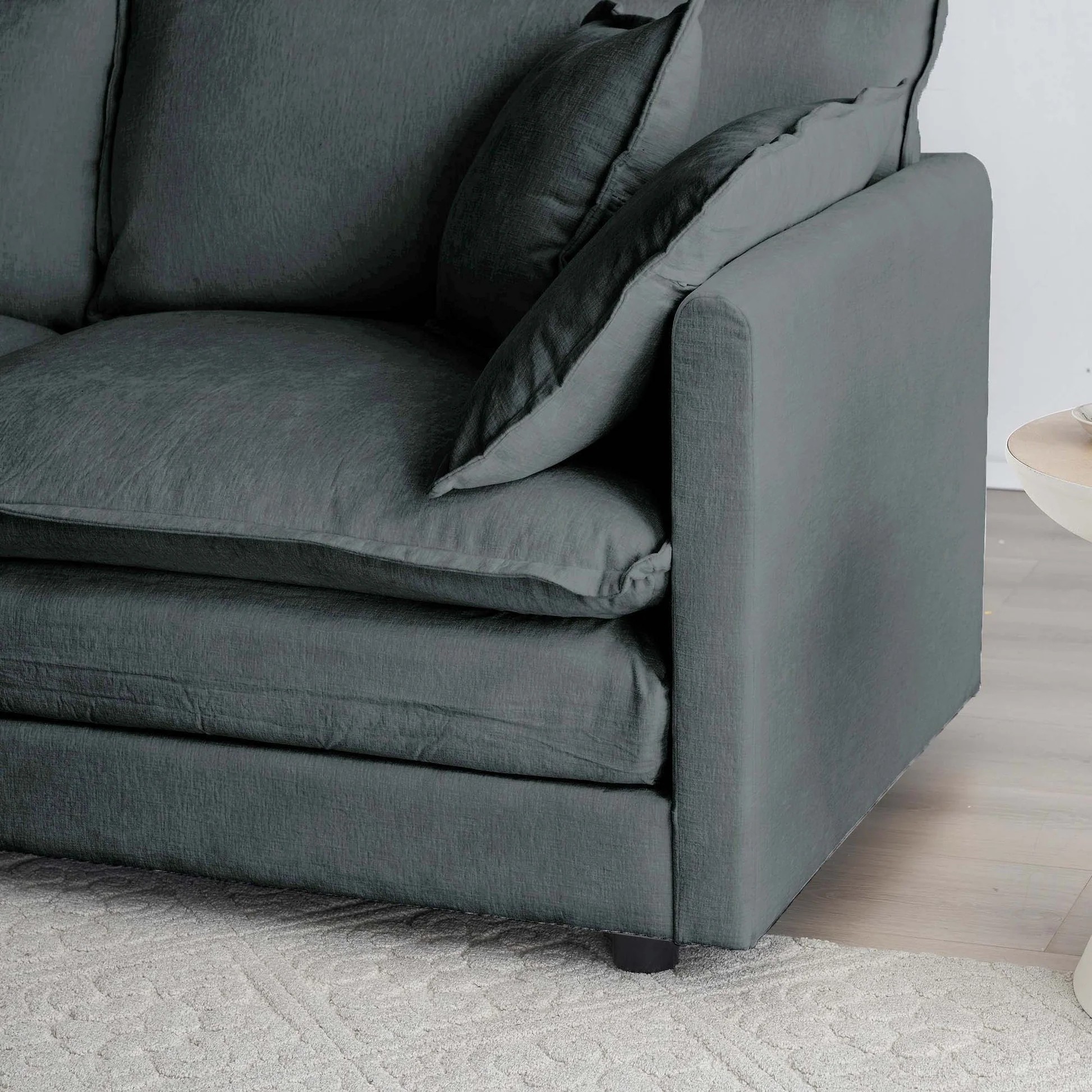 Mid-Century Modern Couch 3-Seater Sofa with 2 Armrest Pillows and 3 Toss Pillows, Couch for Living Room Gray Chenille W714S0098863886808366851121