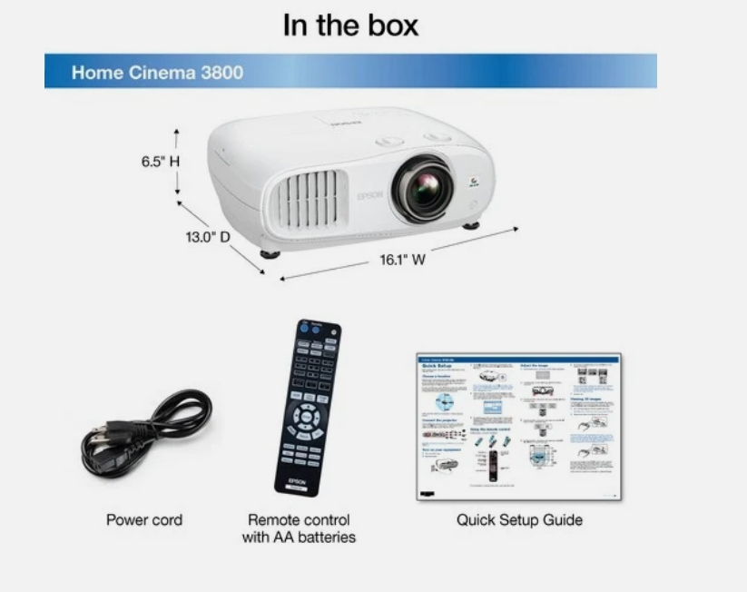 (Original $1649) Proyector Epson Home Cinema 3800 4K PRO-UHD de 3 chips con HDR, reacondicionado63203156952321122