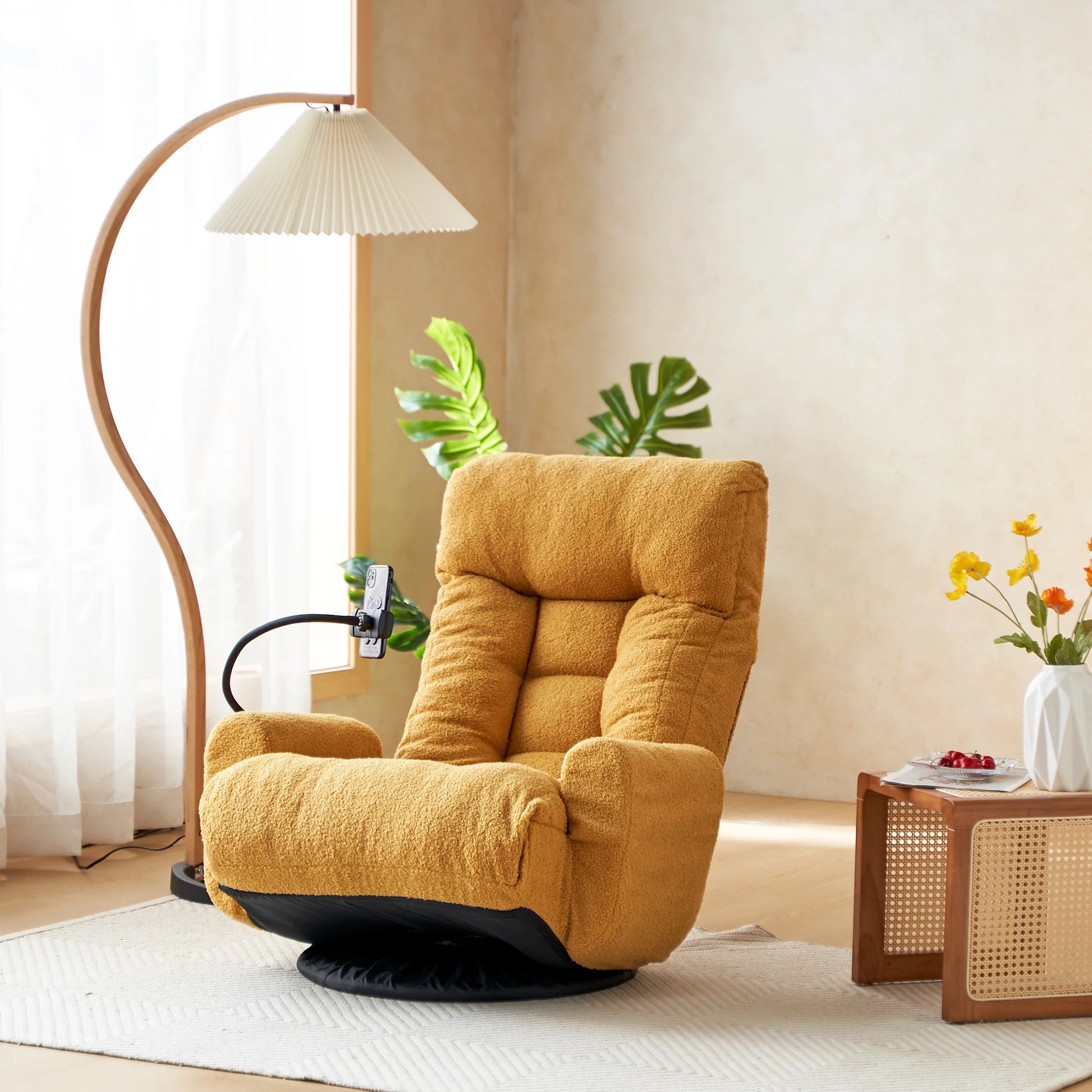 Silla reclinable giratoria amarilla ajustable con asiento giratorio de 360 grados y soporte para cabeza, silla de descanso silla de terraza - Silla de juego para sala de estar W244P17263863909982781059120