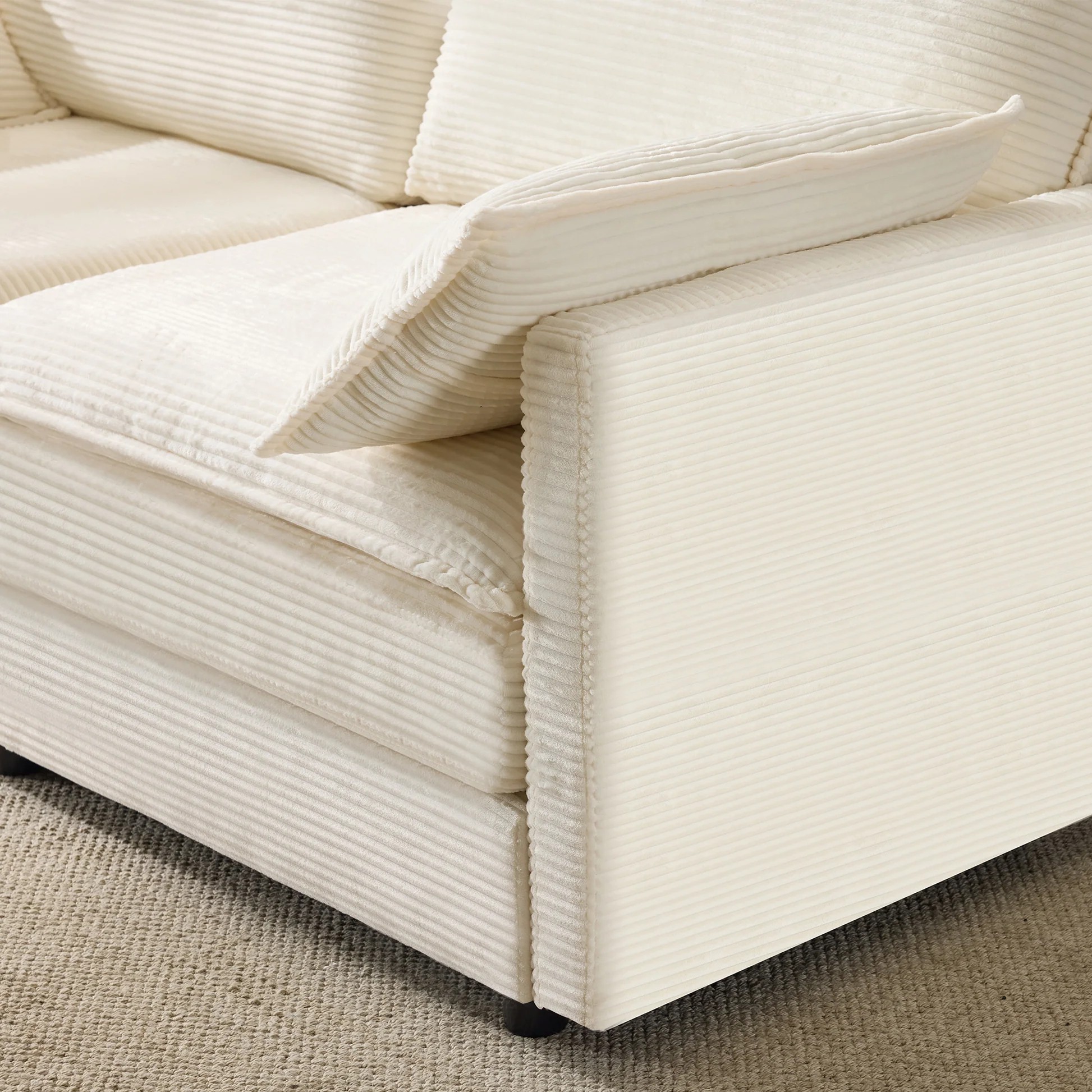 69' PLUSH CLOUD LOVESEAT: Modular 2-Seater Sectional Sofa with 22' Beige Chenille Cushions + 2 Throw Pillows - Compact Size for Apartment, Living Room, Bedroom (Beige) W1829P32489363909170557442122