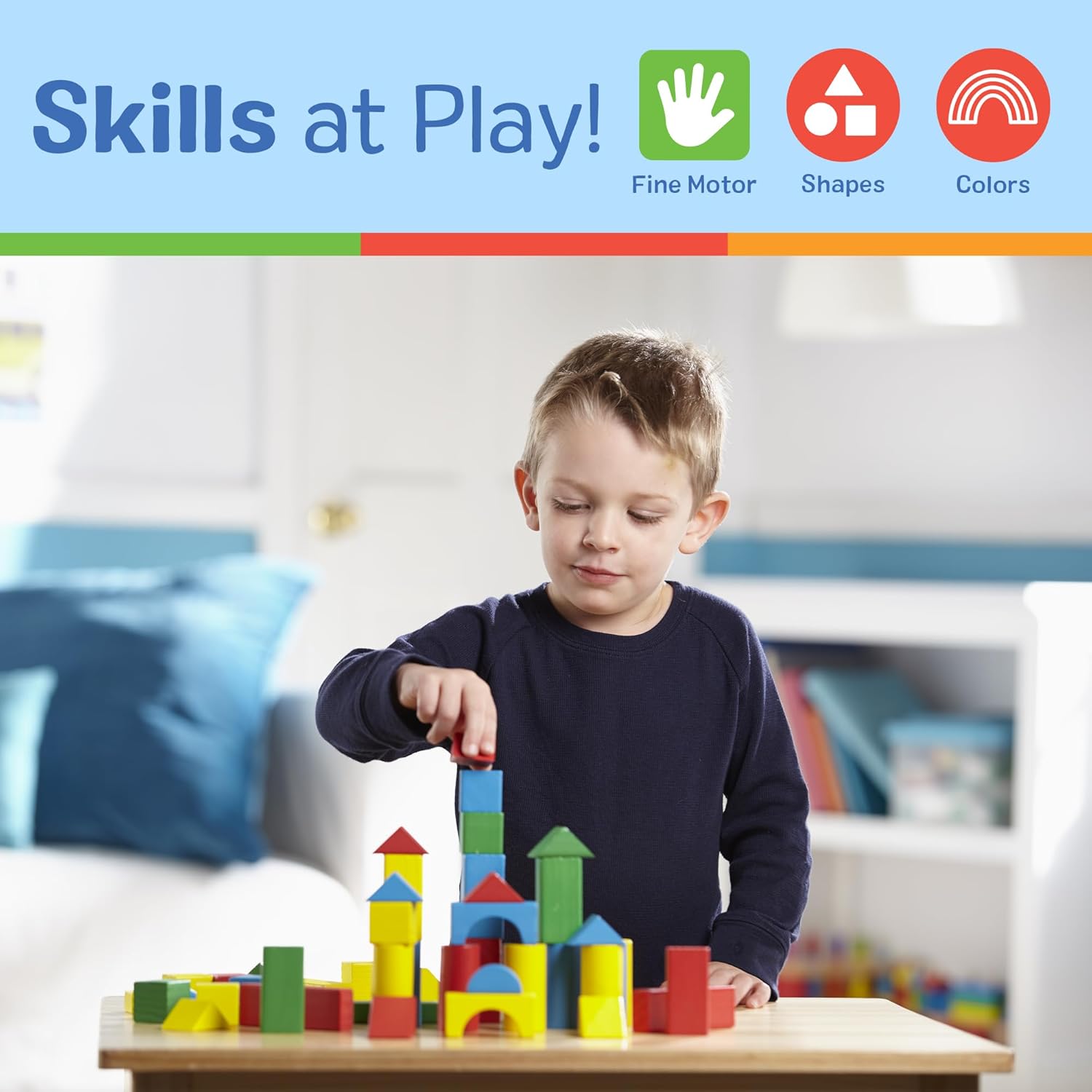 Melissa & Doug Wooden Building Blocks Set 100 Blocks in 4 Colors and 9 Shapes (Open Box)63678933055105121