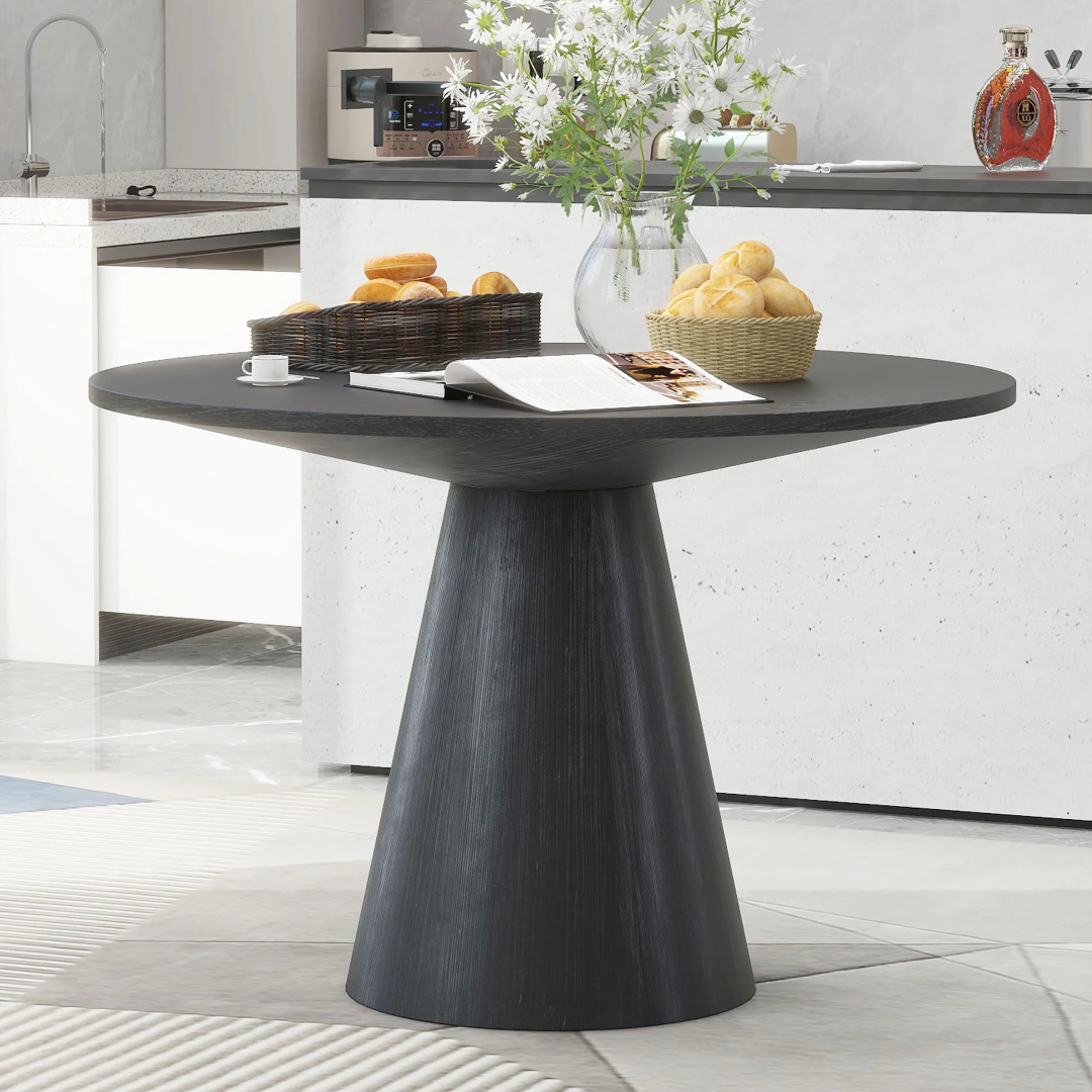 Mesa redonda retro TREXM, mesa minimalista y elegante para sala de estar, comedor (negro) XW000001AAB63877067043715120