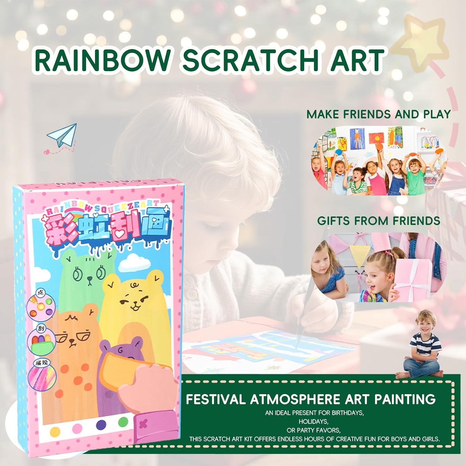Juego creativo para niños de arte con técnica de rayado arcoíris