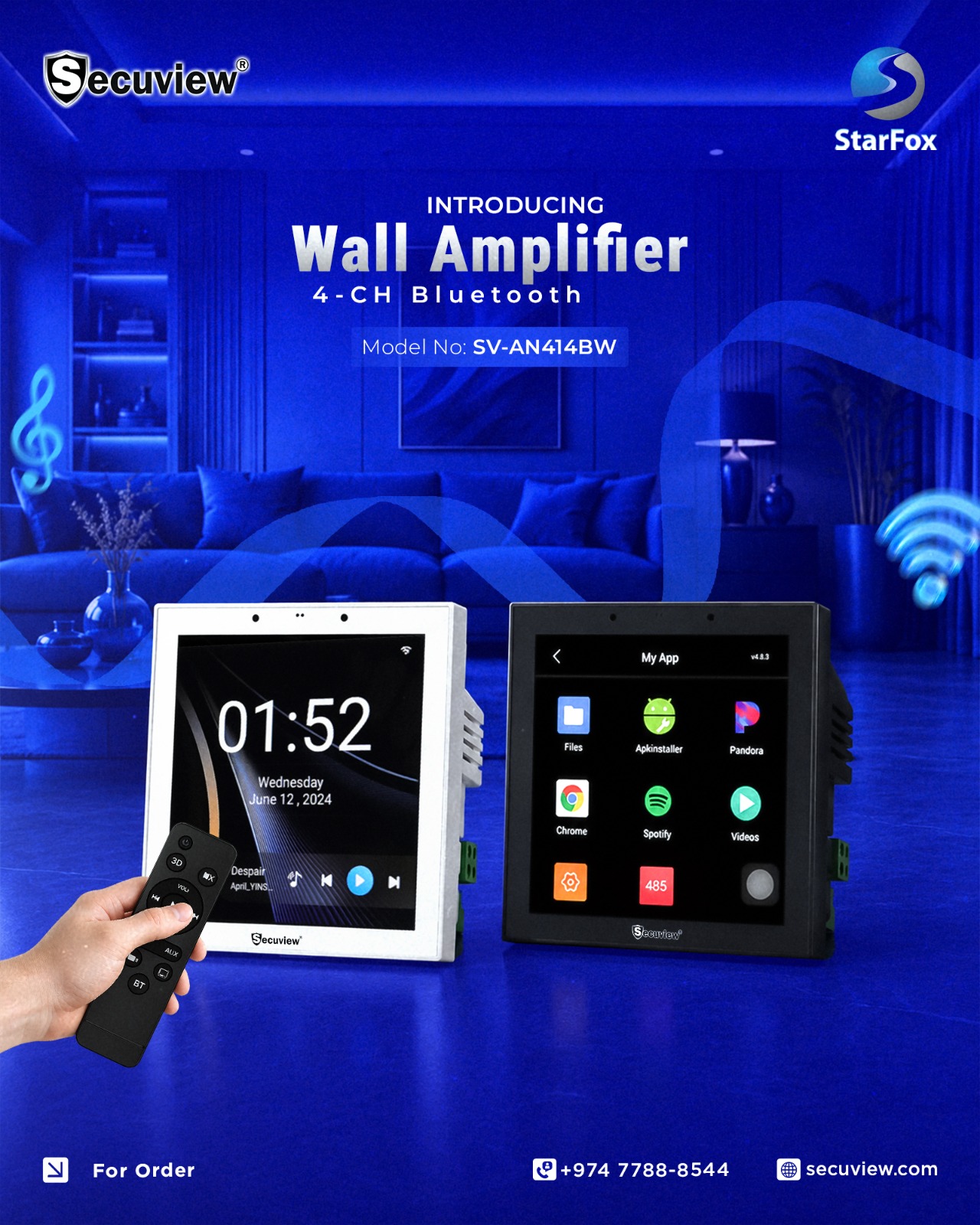 Secuview SV-AN414BW 4-CH Bluetooth Wall Amplifier For Sale