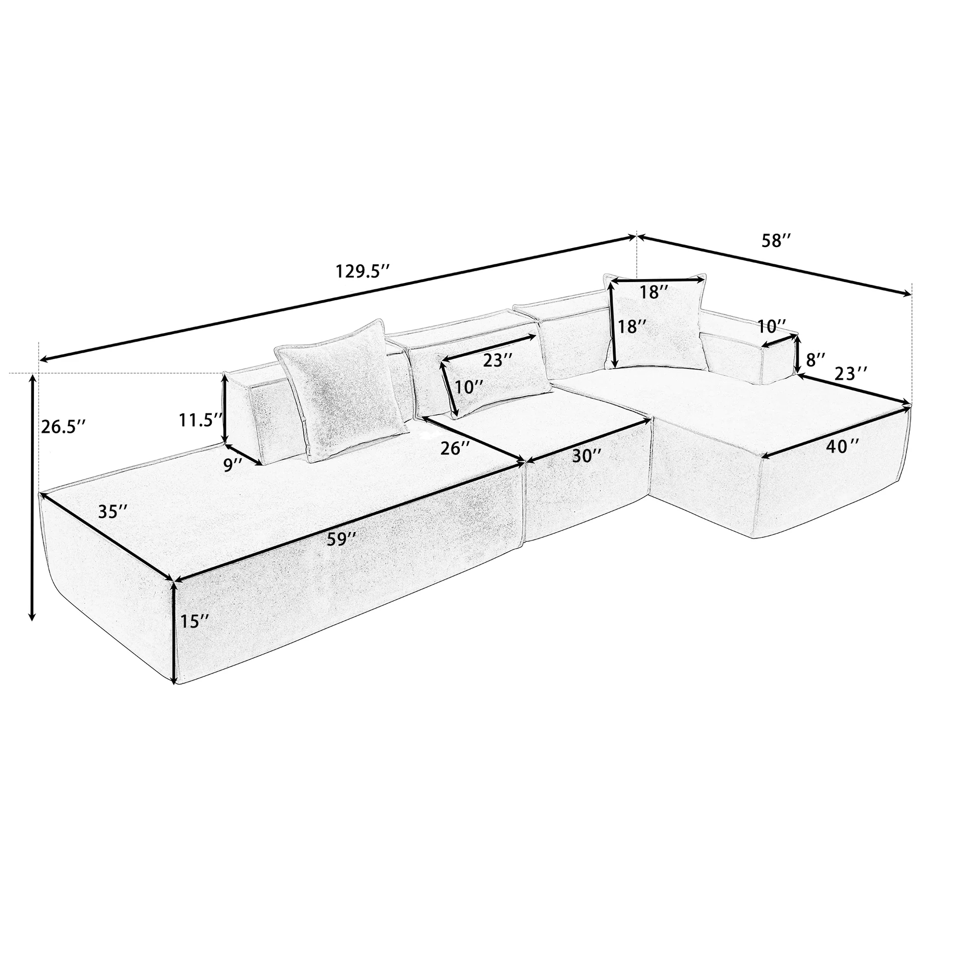 [VIDEO PROVIDED] Modular combination living room sofa set, modern minimalist sofa, free installation sofa, L-shaped, Italian minimalist tofu block sofa, Right-Hand Facing,Terrycloth fabric ,Beige W21063886941949955122