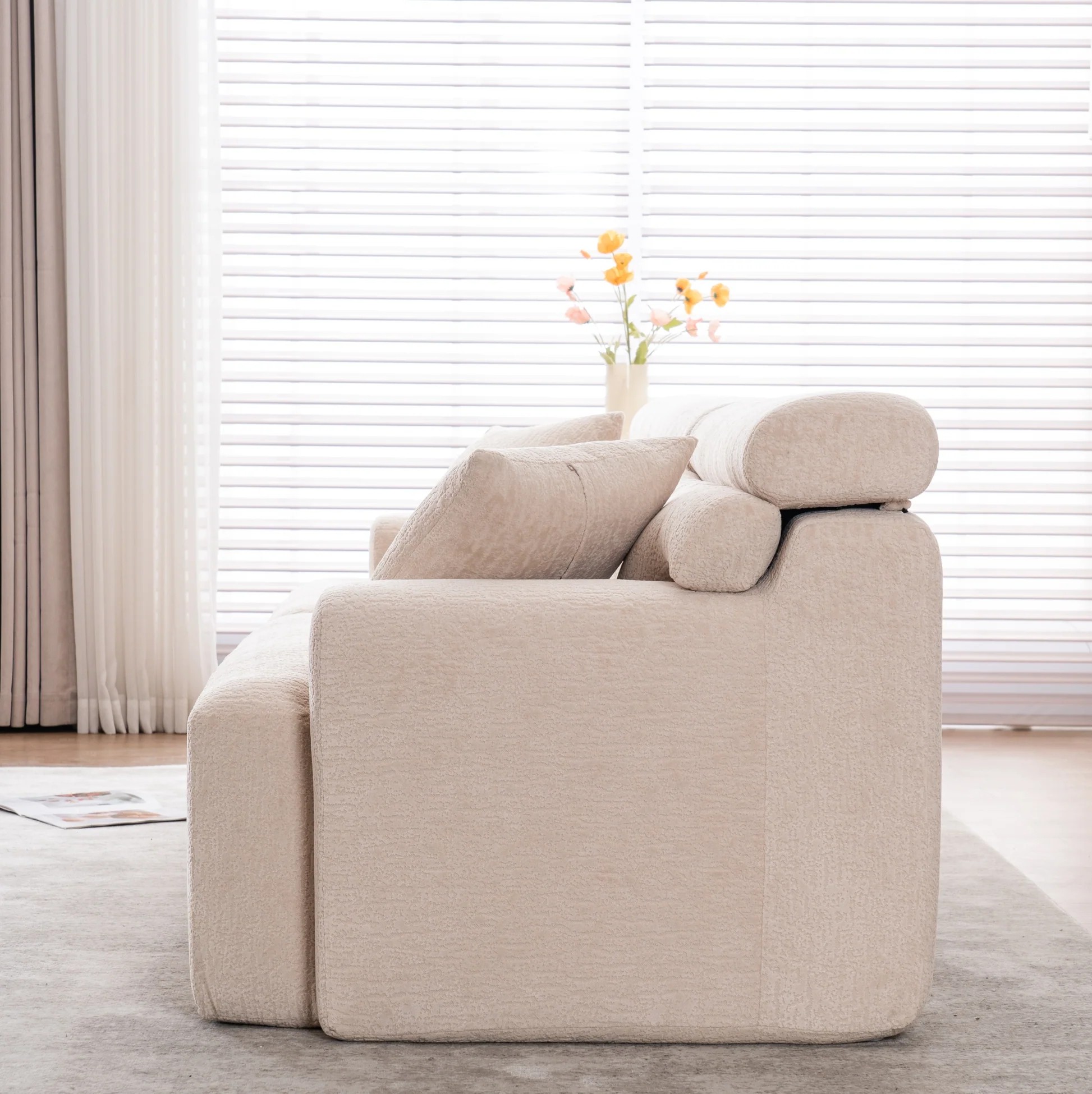 SOFÁ DE COMPRESIÓN LY-029 APRICOT: Sofá combinado de 4 plazas, tela chenilla con grano de madera, sofá de compresión completo con esponja, sofá combinado con 2 almohadas para sala de estar/Muebles para el hogar/Apartamento W2231S0002363909061981315121