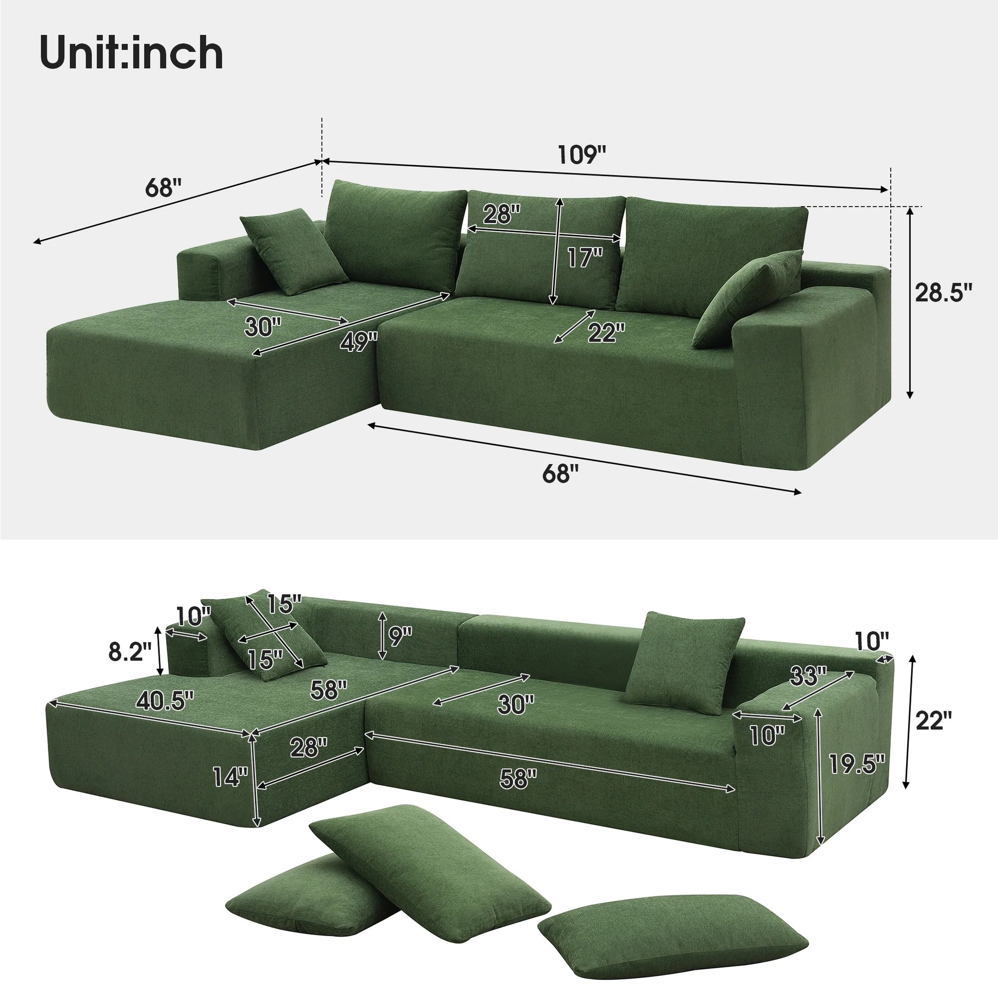 109*68' Modular Sectional Living Room Sofa Set, Modern Minimalist Style Couch, Upholstered Compressed Sofa for Living Room, Bedroom, Salon, 2 PC Free Combination, L-Shape, Cream GS000448AAF63886890879619121
