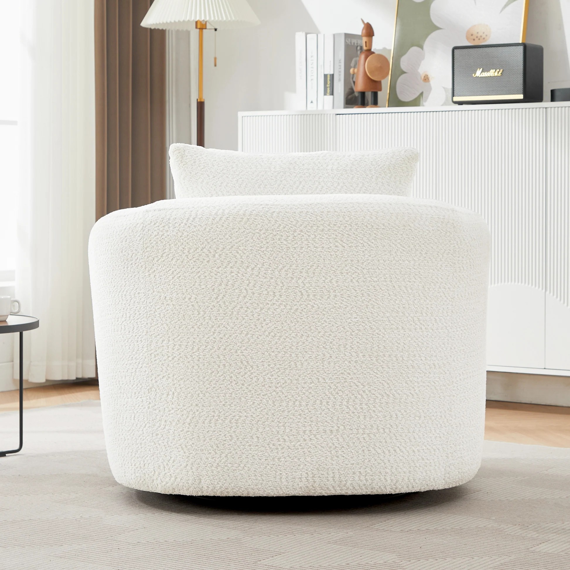 Silla sofá con barra giratoria de 360° con cojín decorativo, silla tapizada de chenilla, beige, 38.2' N719P288552A63909941867522122