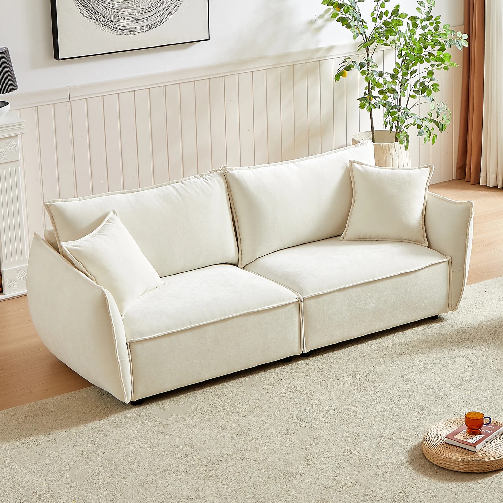 Sofá Seccional Moderno MH88', Sofá de Sala de Estar Amplio, Sofá Triple de Terciopelo con 2 Almohadas Extra, Asiento y Respaldo Gruesamente Acolchados y Reposabrazos para Apartamento, Sala de Estar W1193S0010563888653162369120