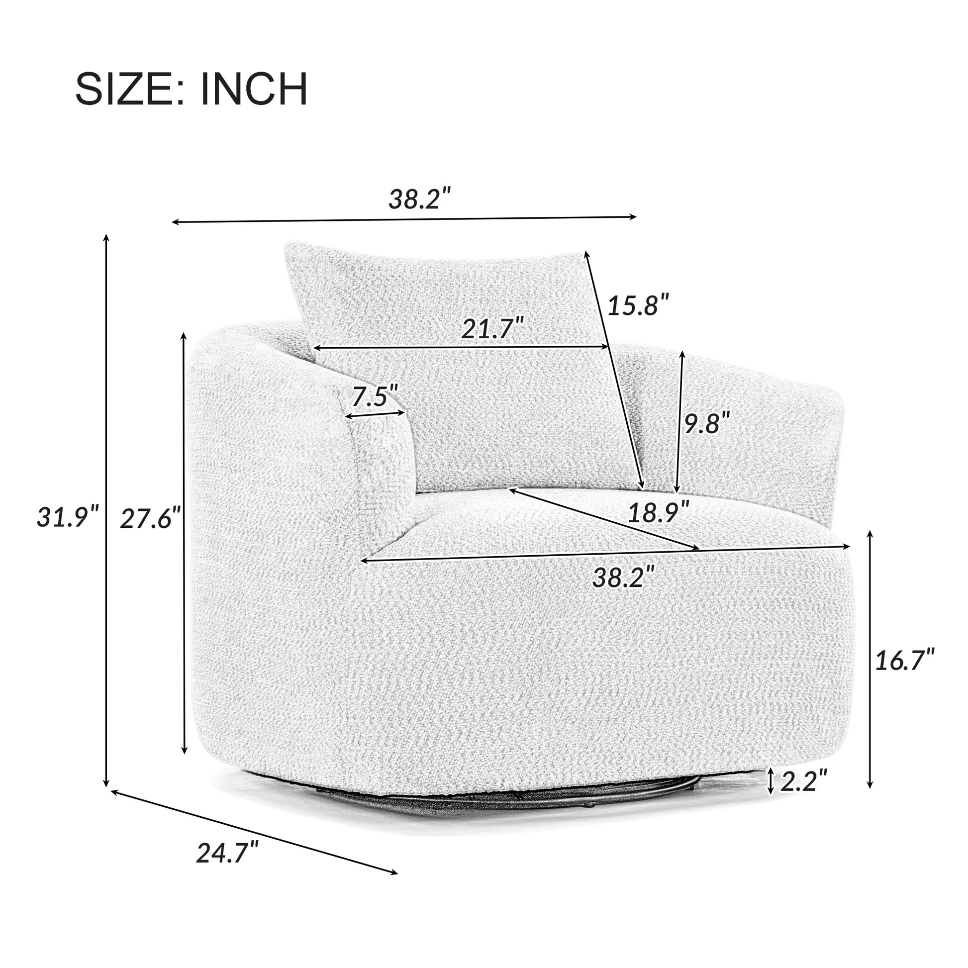 360° Swivel Barrel Sofa Chair with Throw Pillow, Chenille Upholstered Accent Chair, Beige, 38.2' N719P288552A63909941867522121