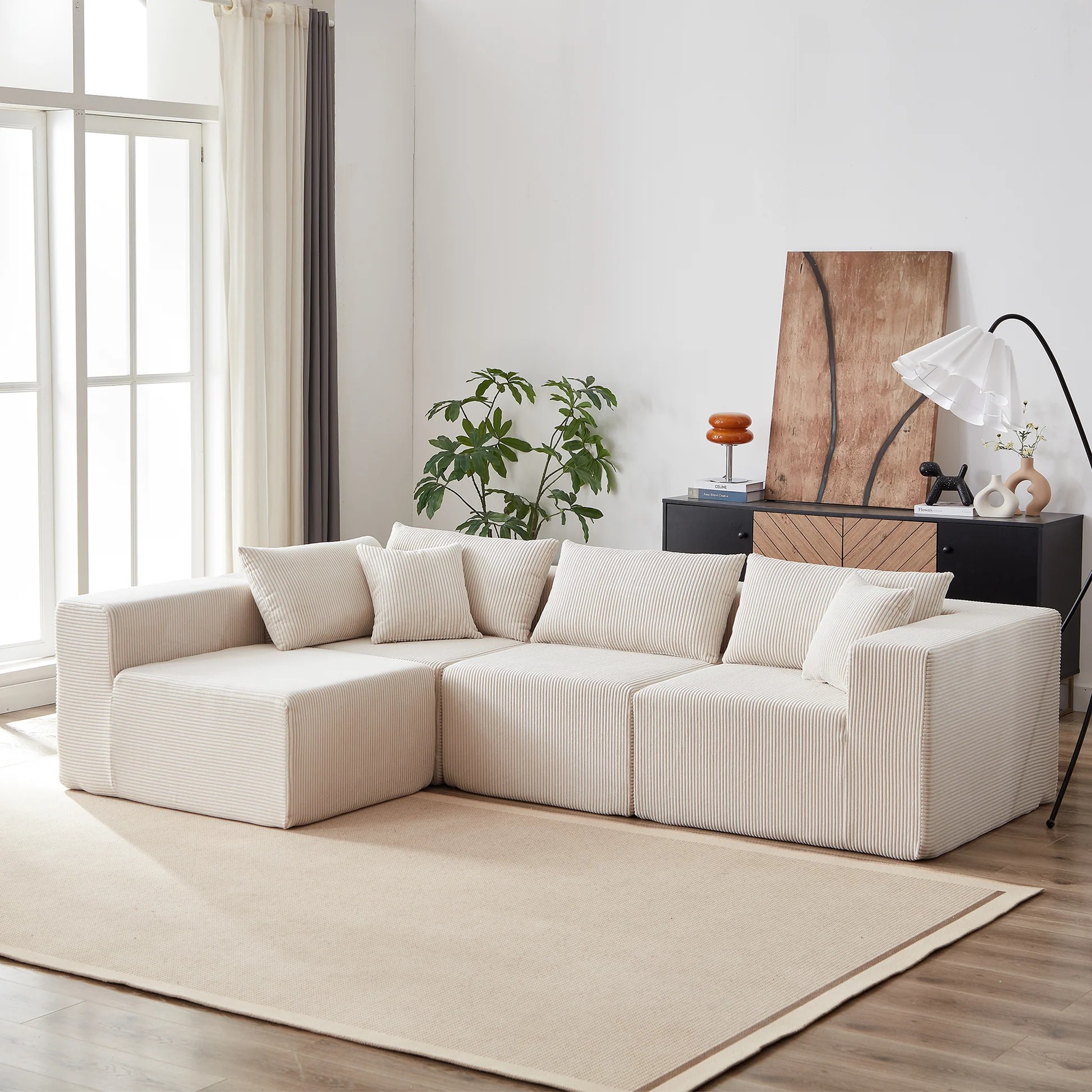 Sofá Seccional Modular en Forma de L de 104 Pulgadas de Terciopelo Pile, Juego de Sofá de Piso de Lujo, Muebles Tapizados para Interiores, Sofá Relleno de Espuma Comprimido para Sala de Estar, Dormitorio, Combinación Libre de 4 Piezas W834S0038563888861926145120